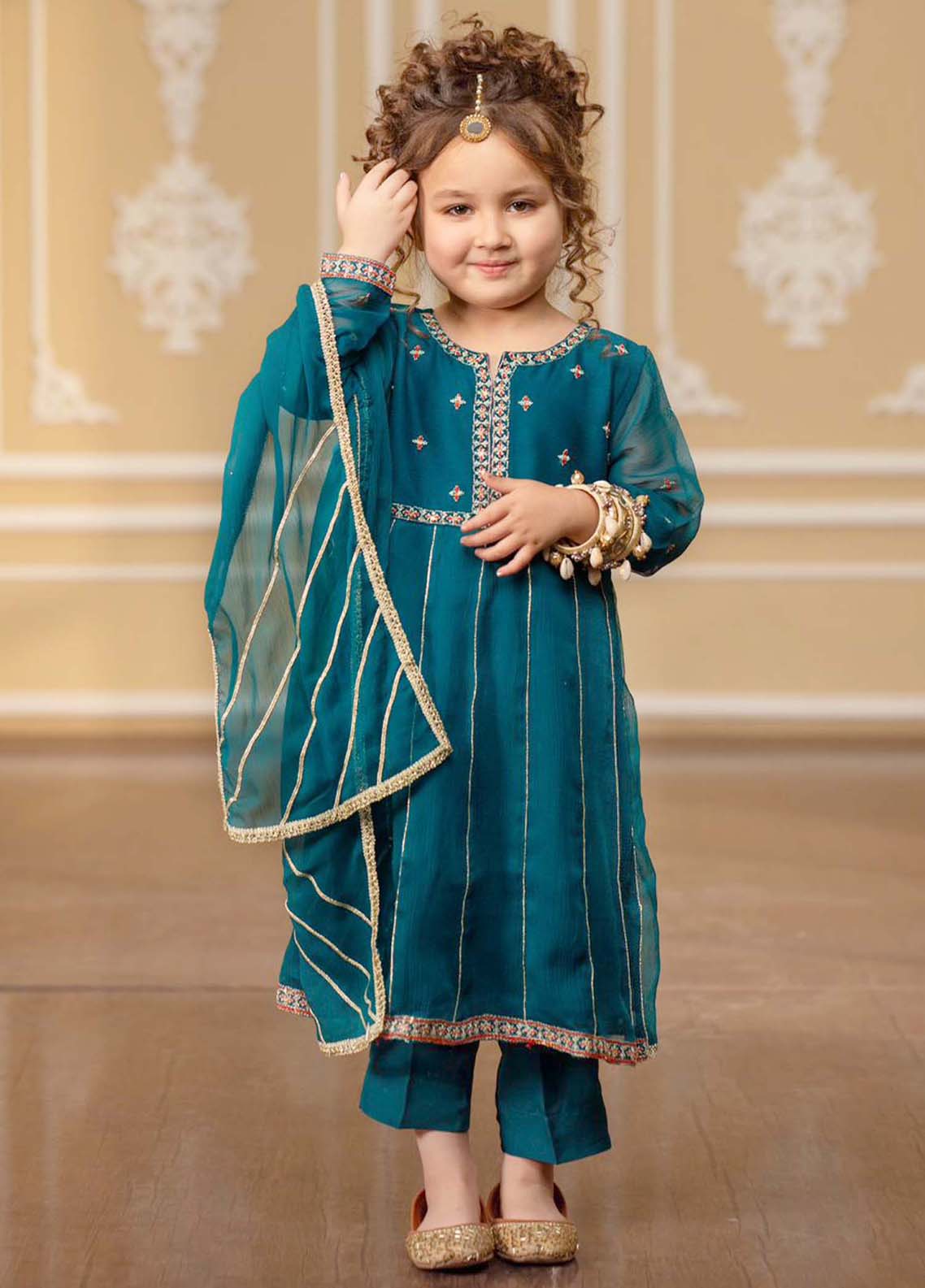 crinkle Pishwas in Teal