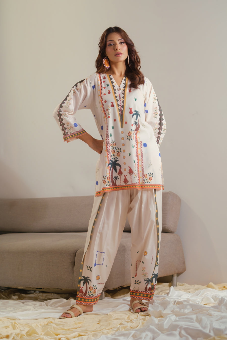 lawn cotton Co Ord Sets in Ivory