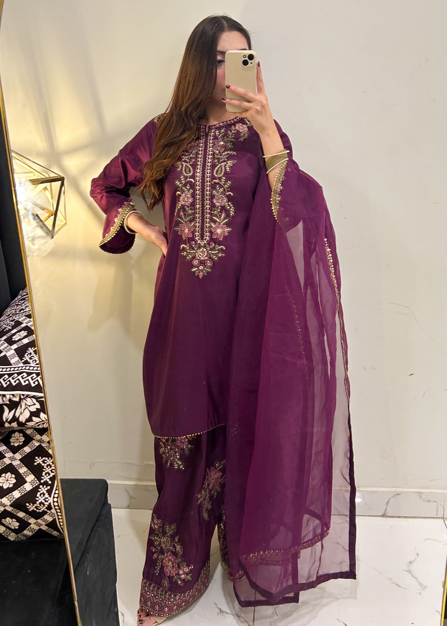 kattan silk Kurta Set in Plum purple