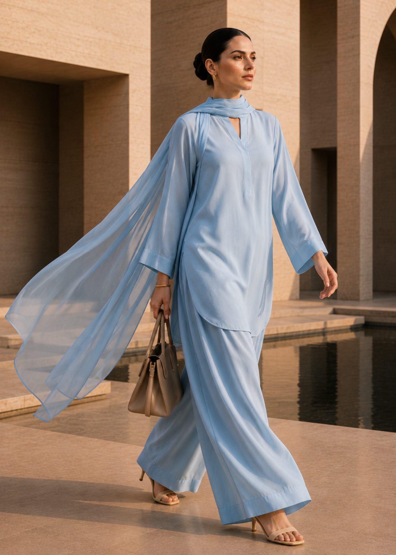 pure cotton Kurta Set in Cloud blue