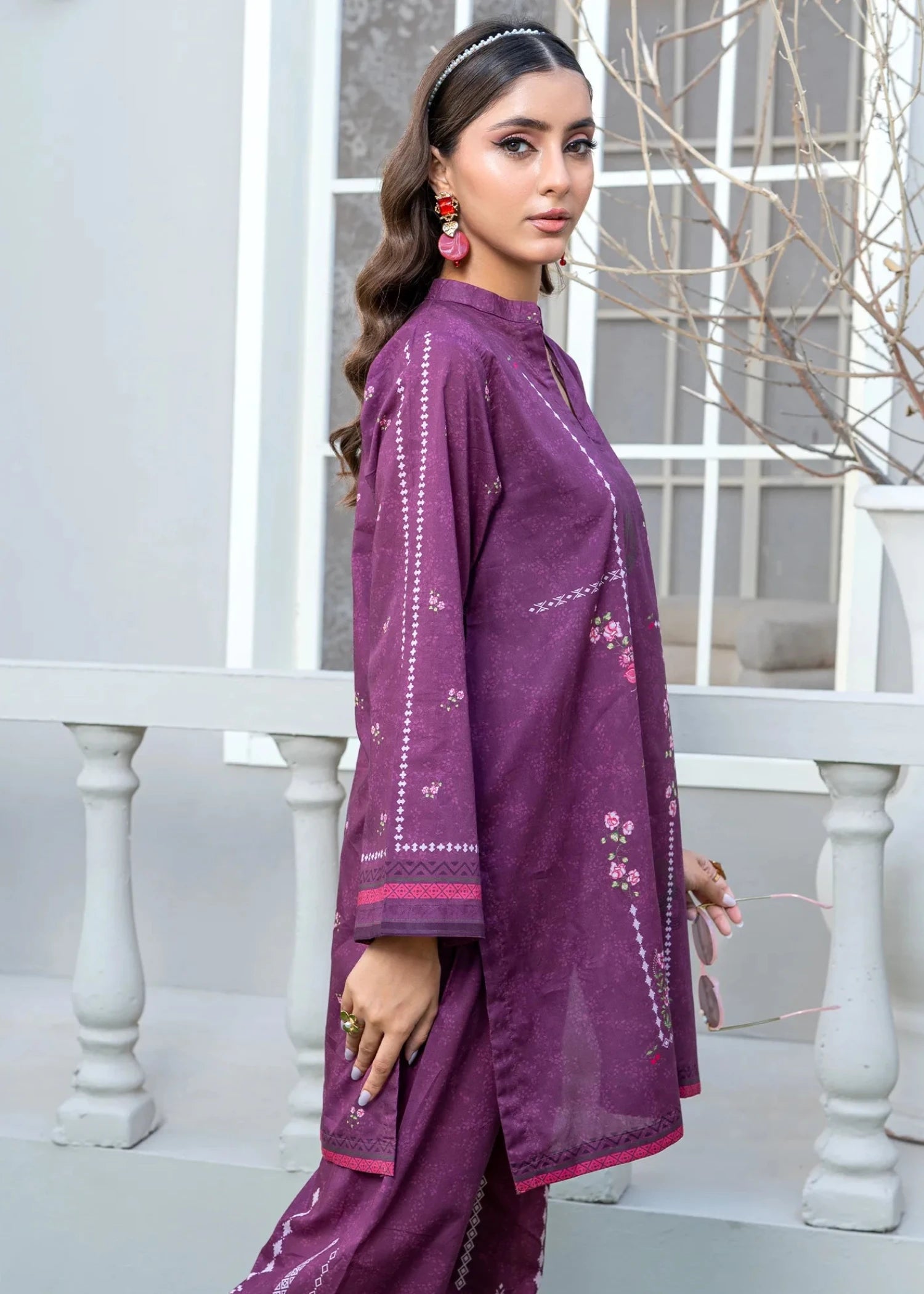 cotton Kurta Set in Plum