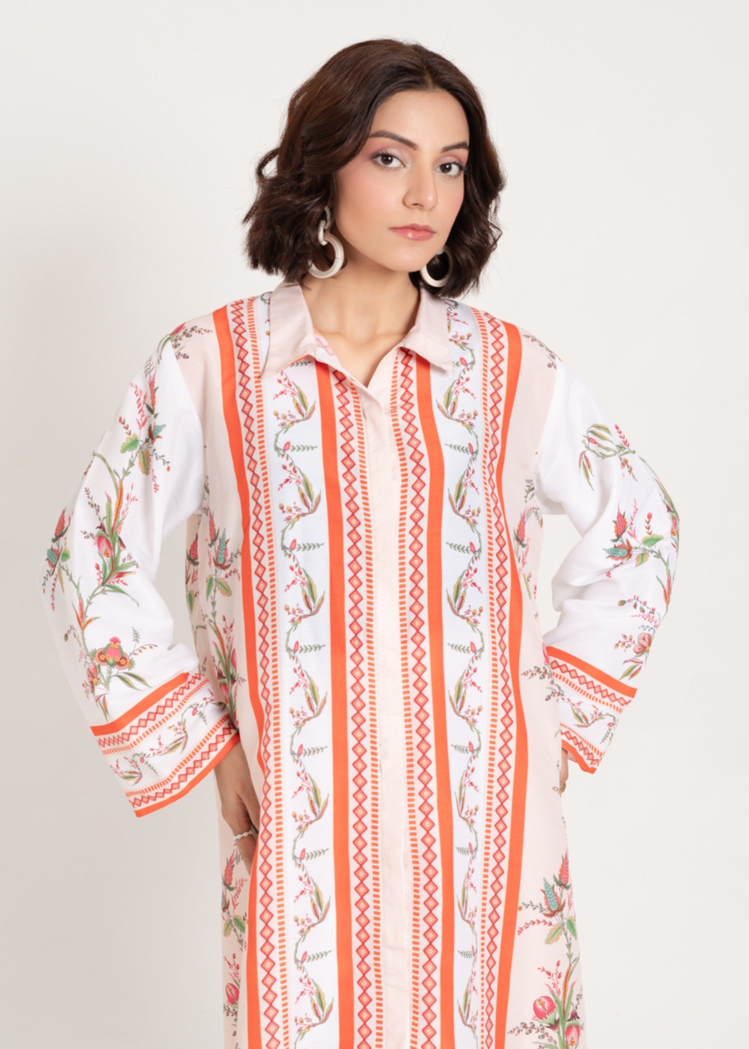 silk finish lawn Kurti in Off-white