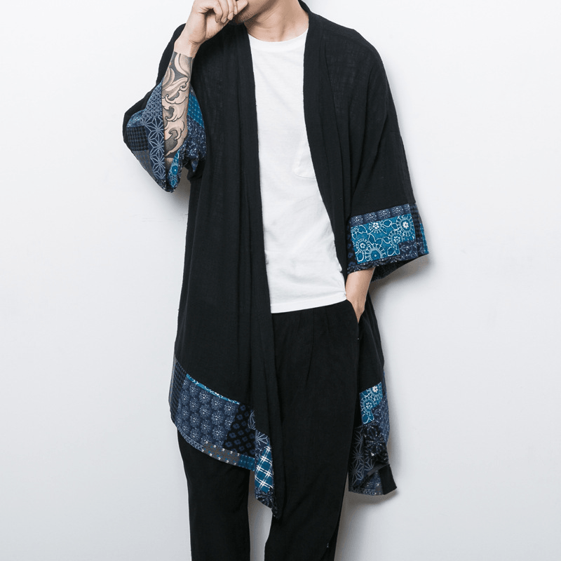 Men'S Loose Mid-Length Linen Trench Coat