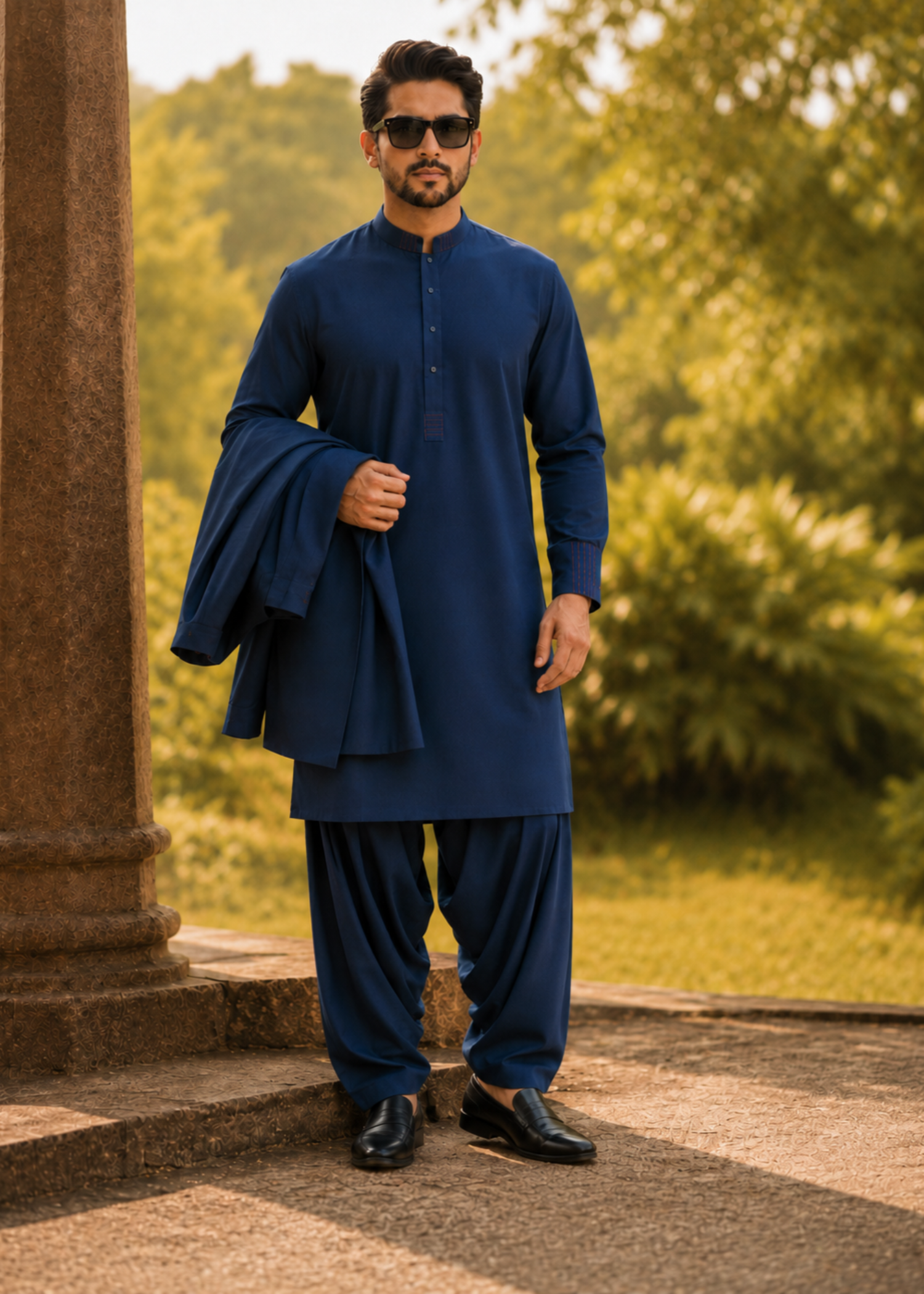 wash & wear Prince Coat in Navy blue