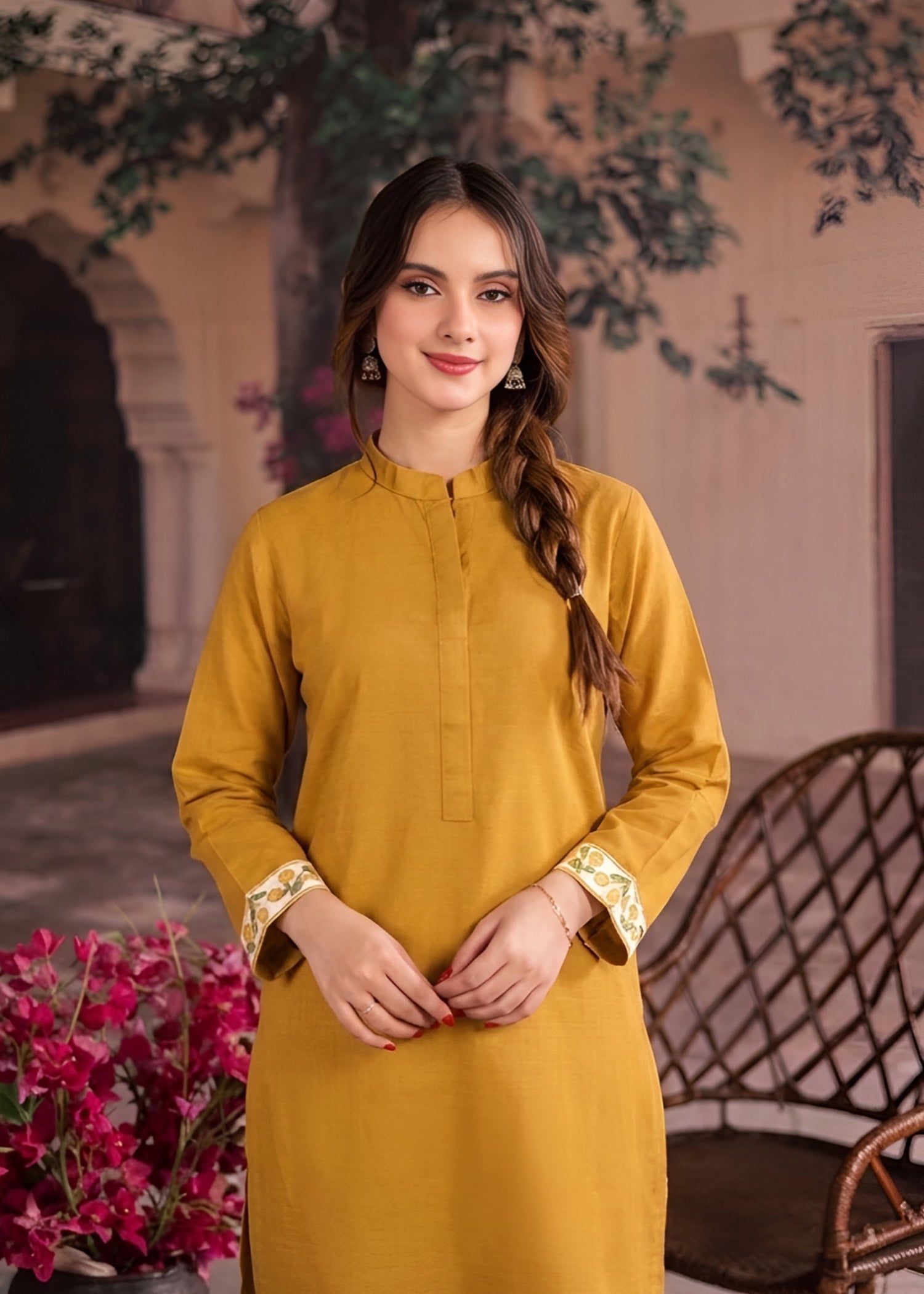 cotton Kurta Set in Saffron