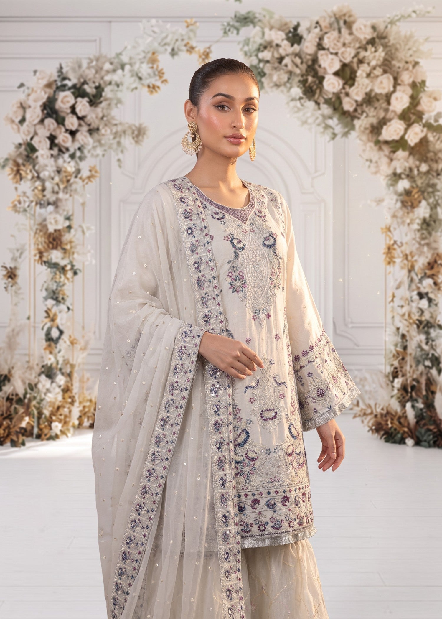 pk raw silk Gharara in White