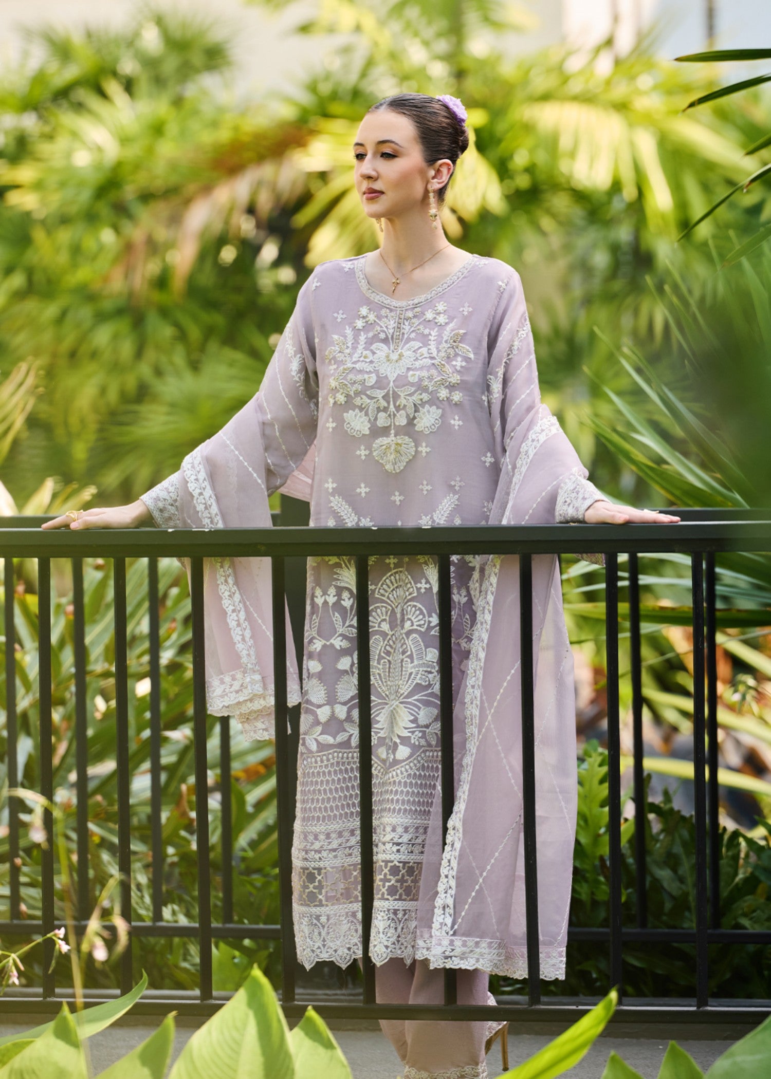 chiffon Kurta Set in Purple ash