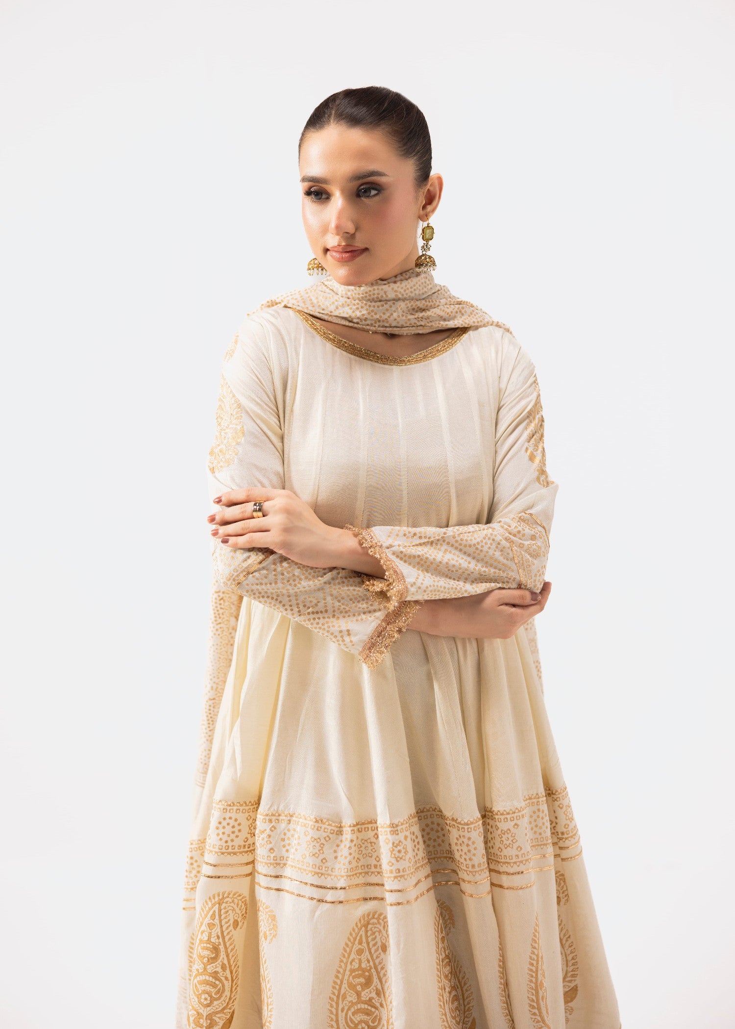 cotton silk Pishwas in Ivory