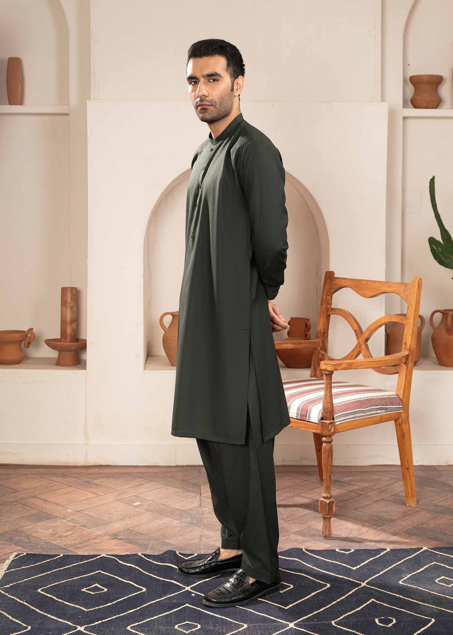 wash & wear Shalwar Kameez in Forest green