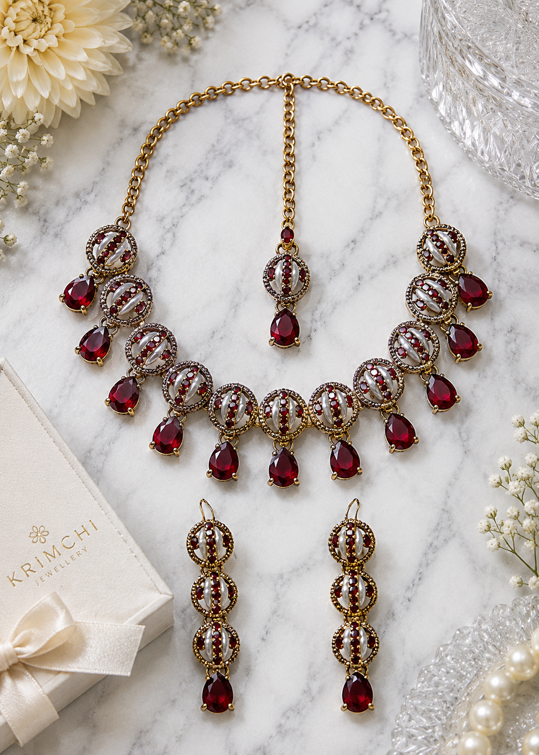Jewelry Set in Maroon Color by - Trendy Women Jewelry Set HEN2524