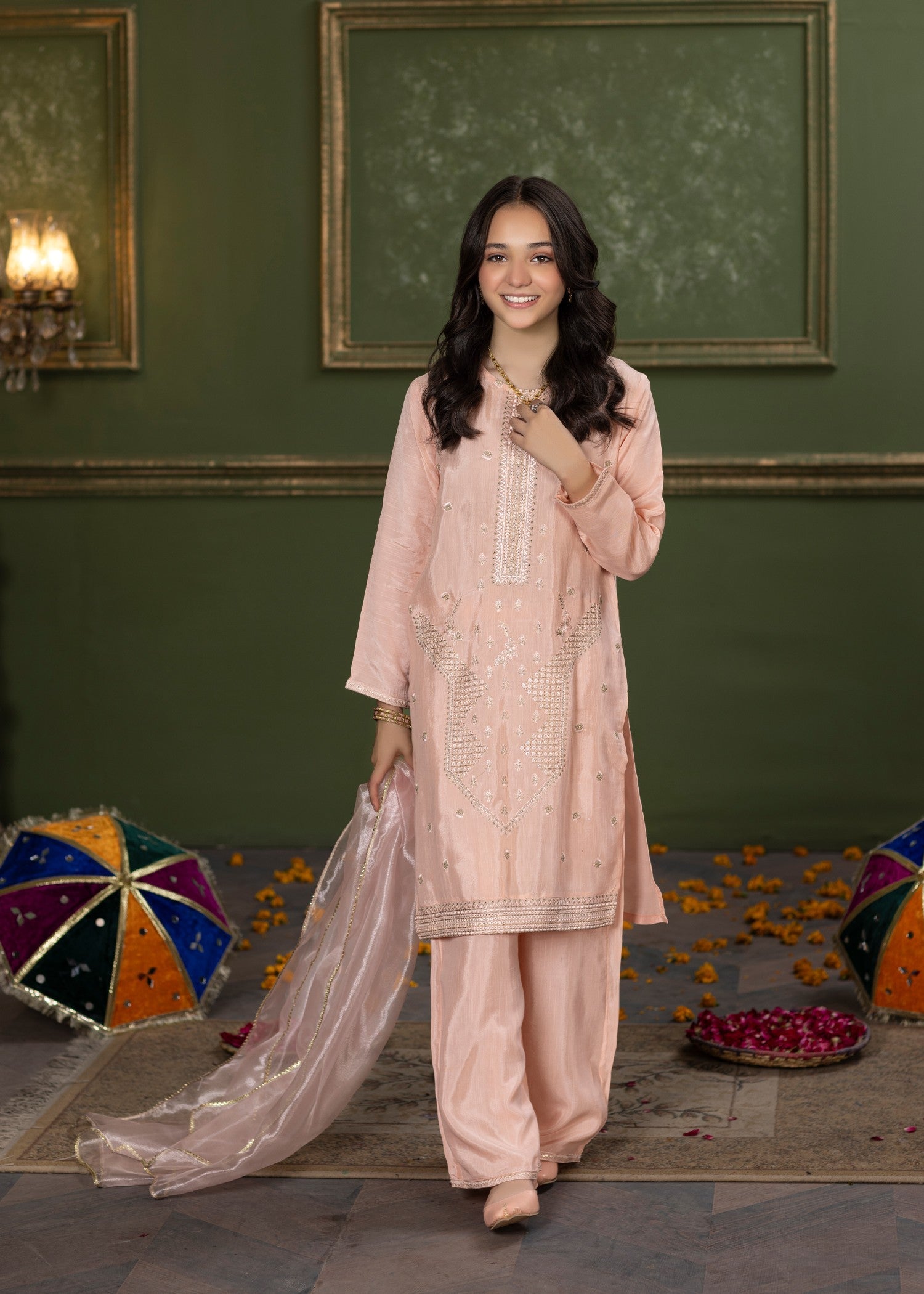 viscose raw silk Kurta Set in Peach pink