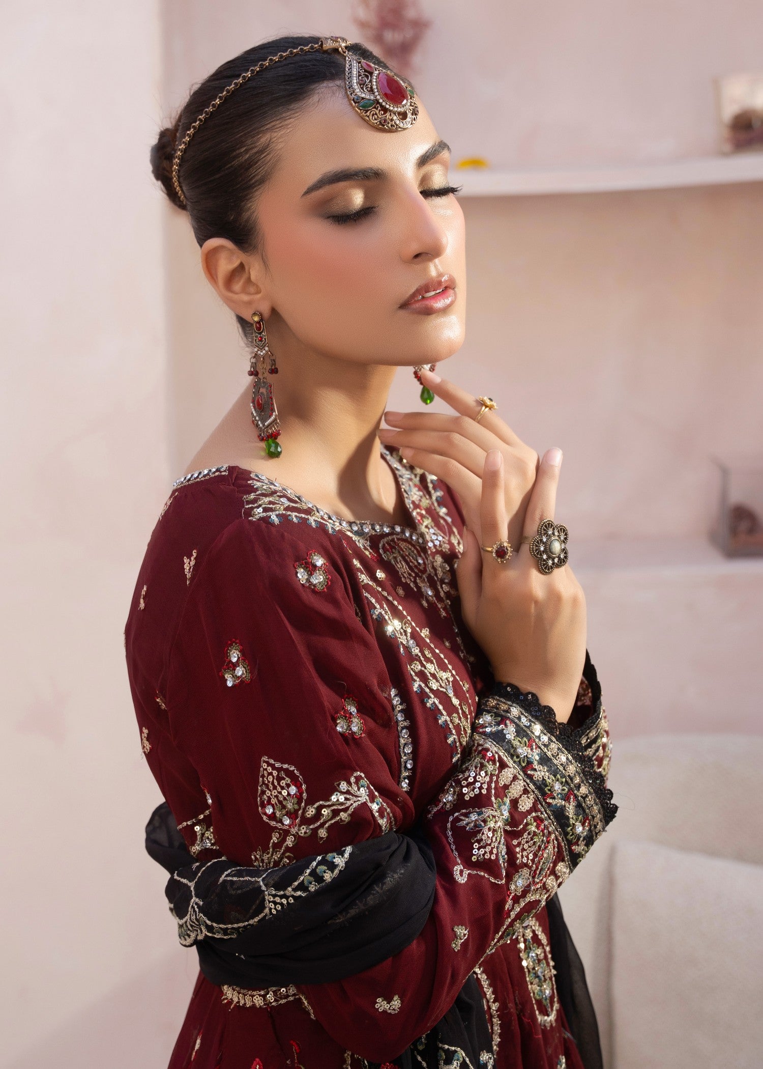 chiffon Peplum in Maroon