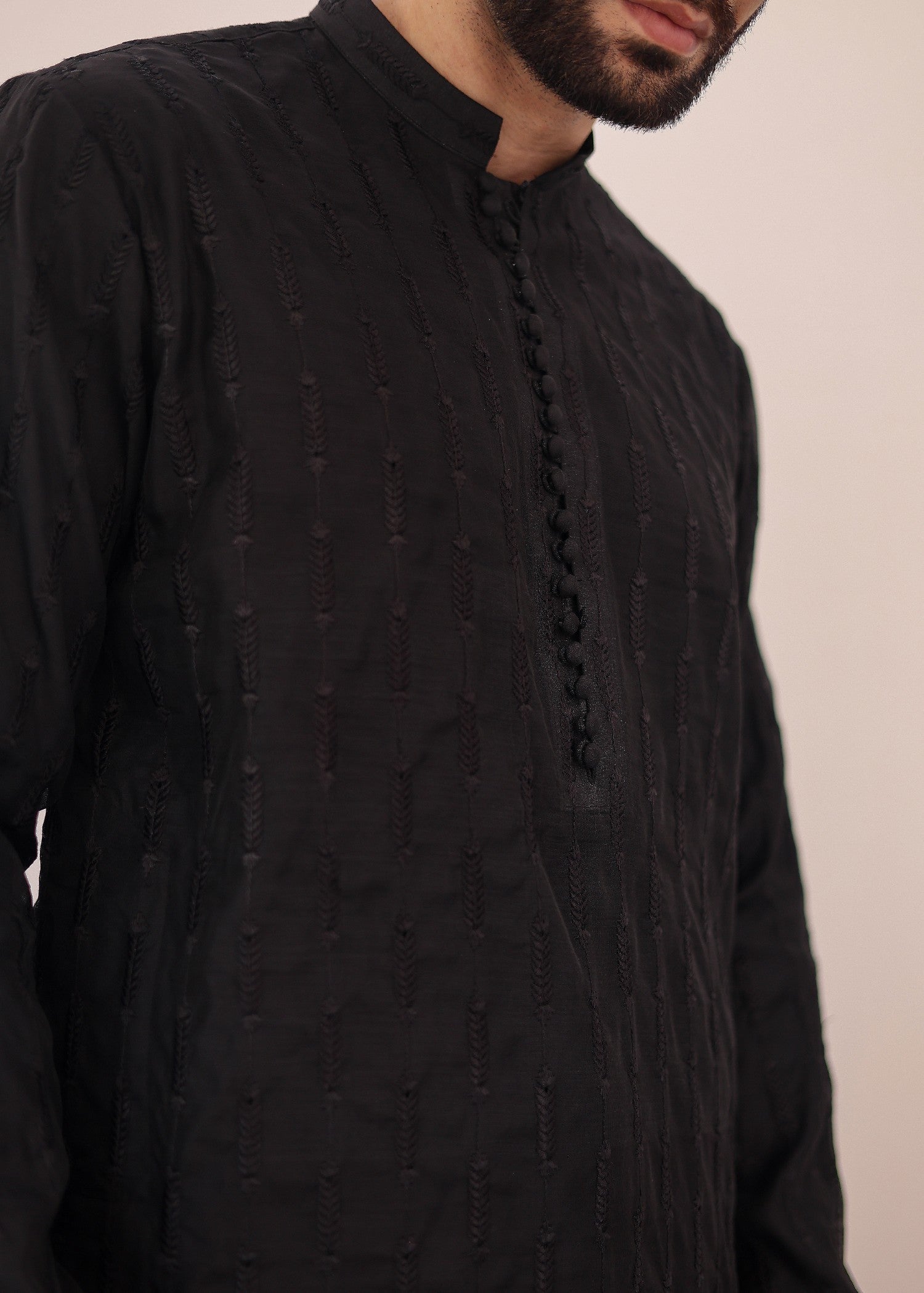 paper silk Kurta Set in Black