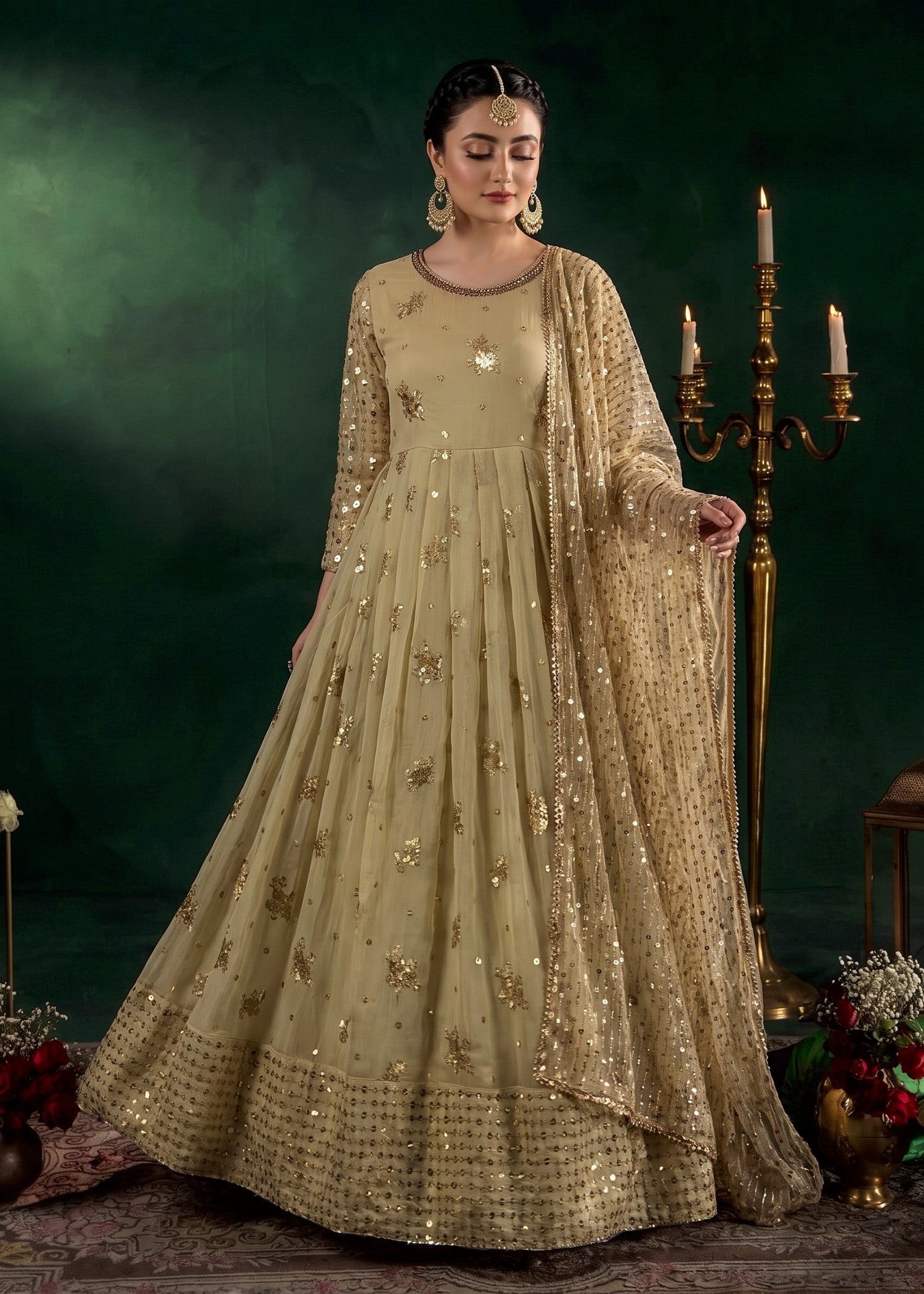 chiffon Anarkali in Beige