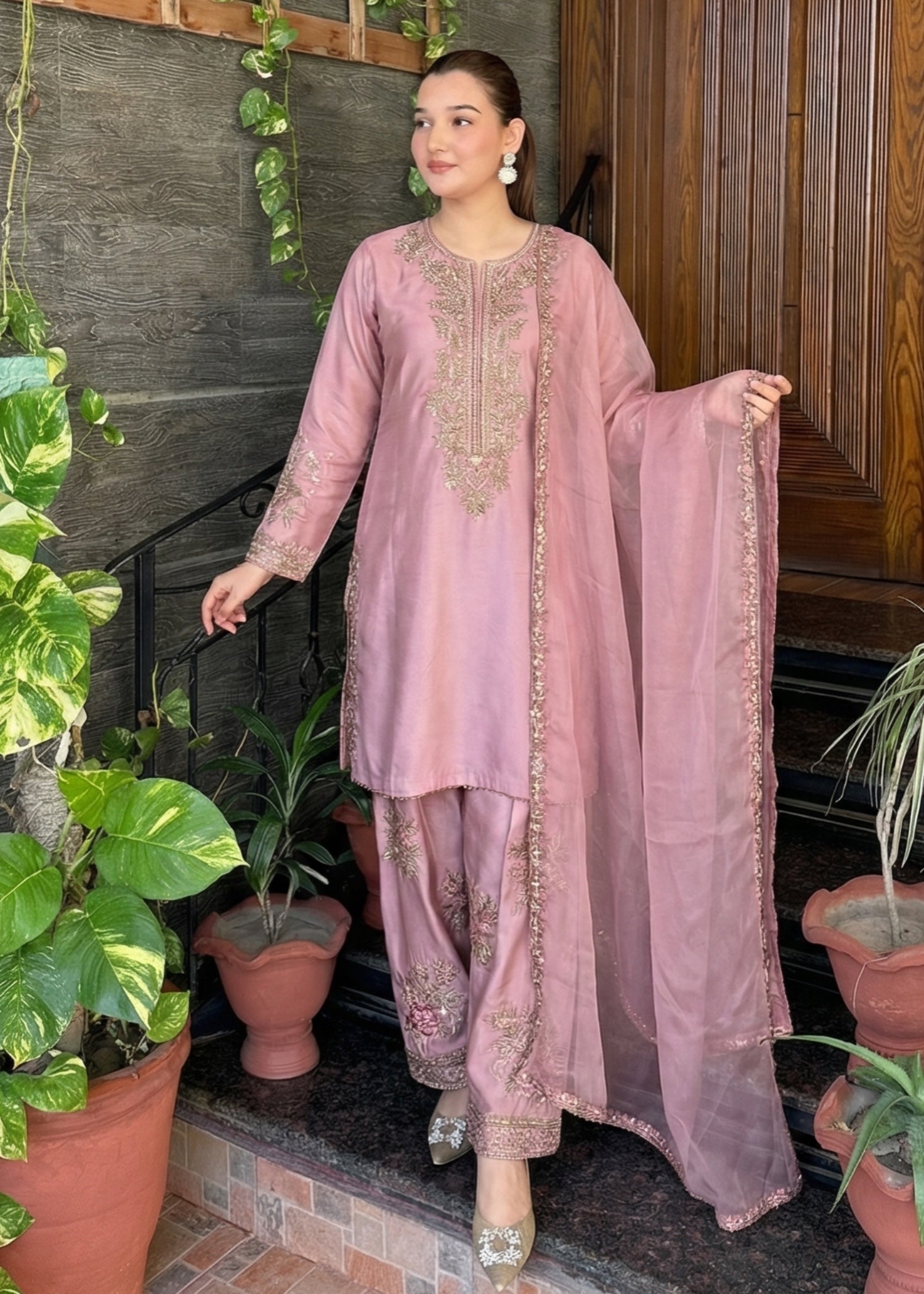 silk Kurta Set in Mauve pink