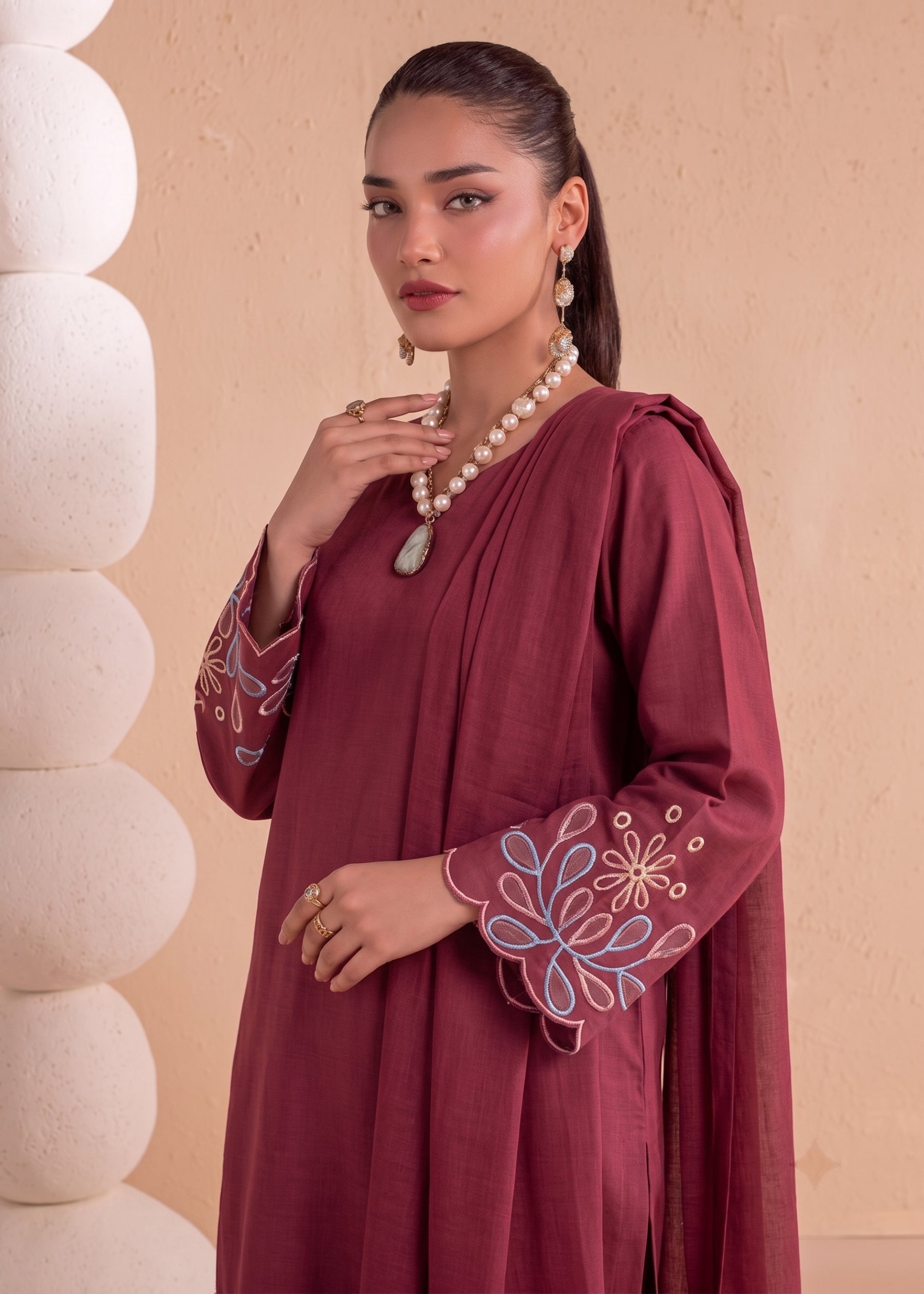 linen Kurta Set in Brick red