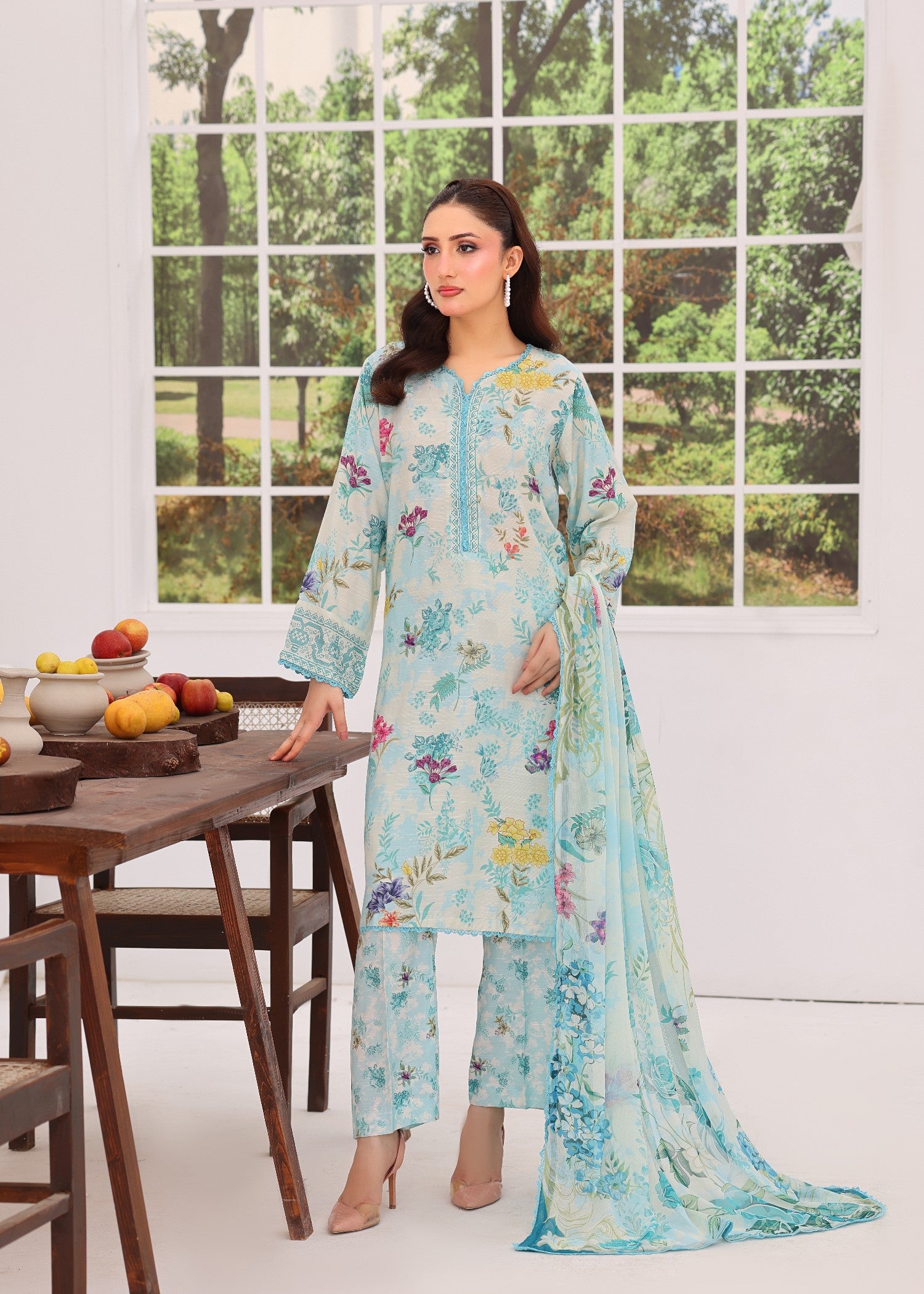 viscose raw silk Kurta Set in Sky blue