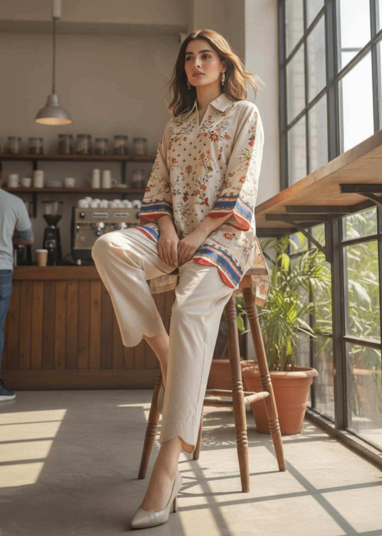 cambric Kurta Set in Cream