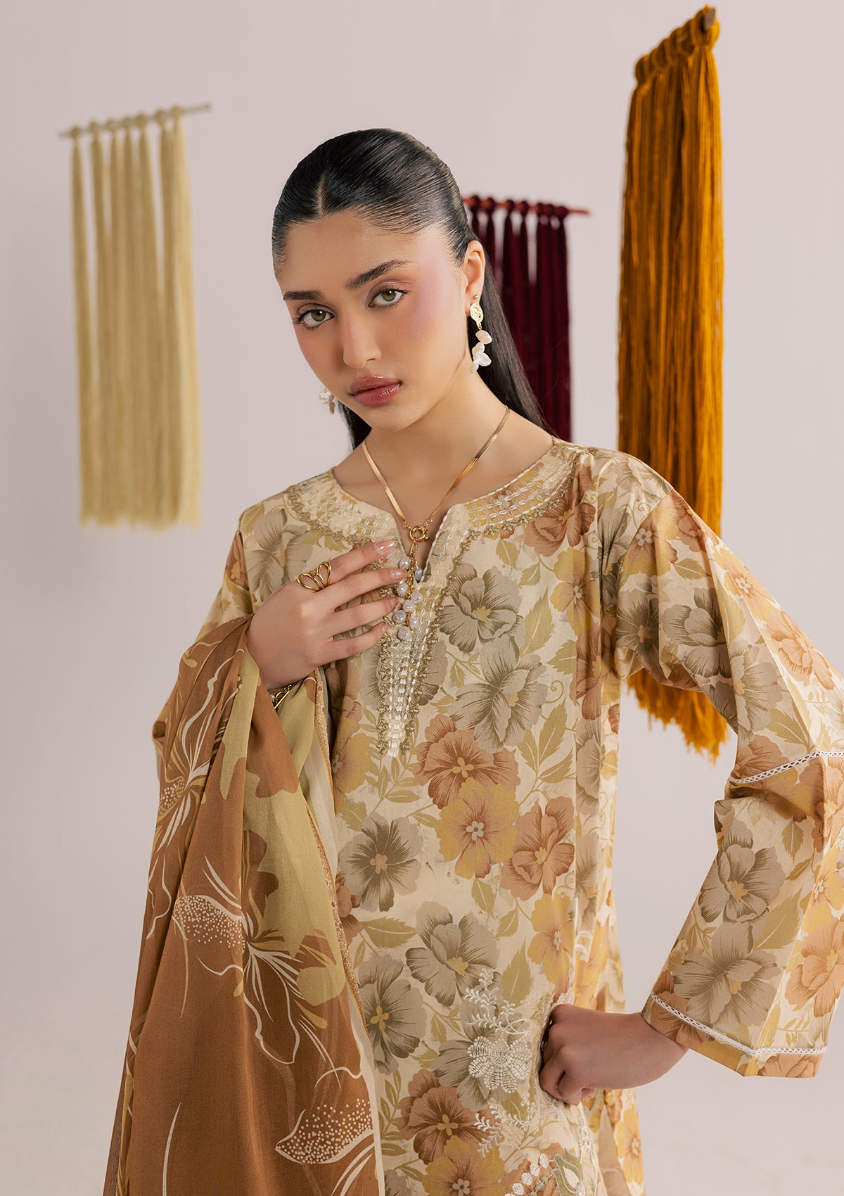 lawn Kurta Set in Mellow yellow