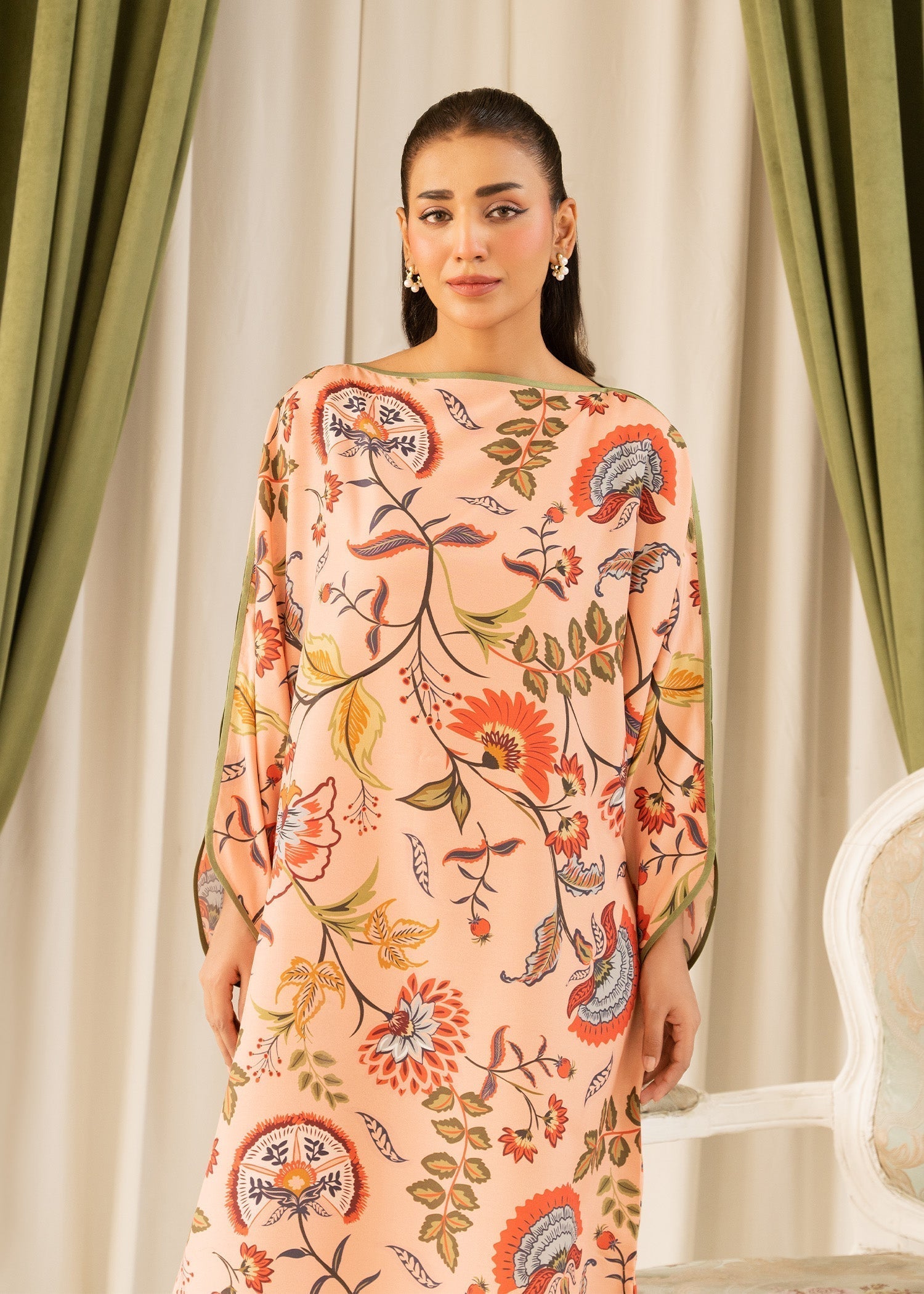 lawn Kaftan in Peach pink