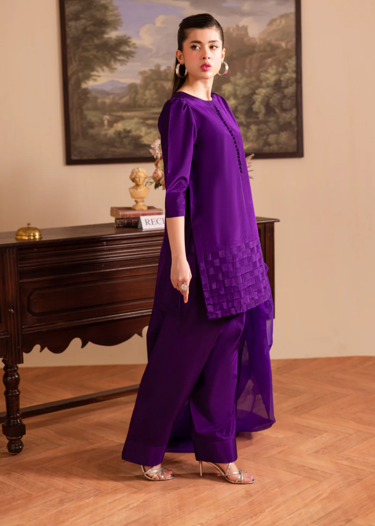 poly silk Kurta Set in Purple