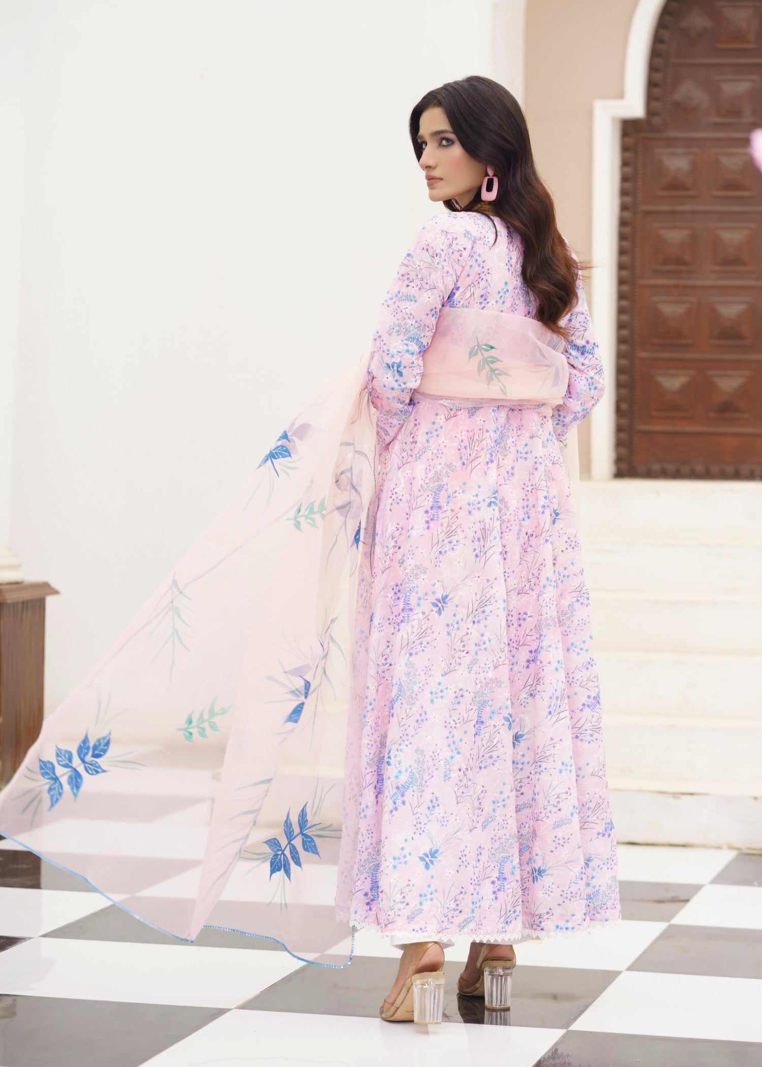 chikankari cotton Maxi in Pink