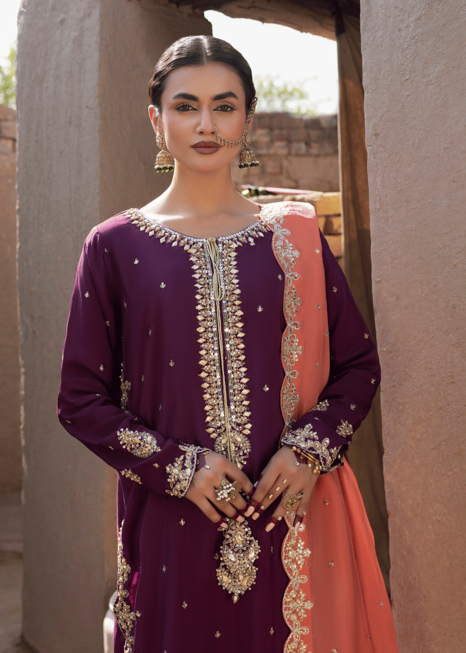 korean raw silk Kurta Set in Purple