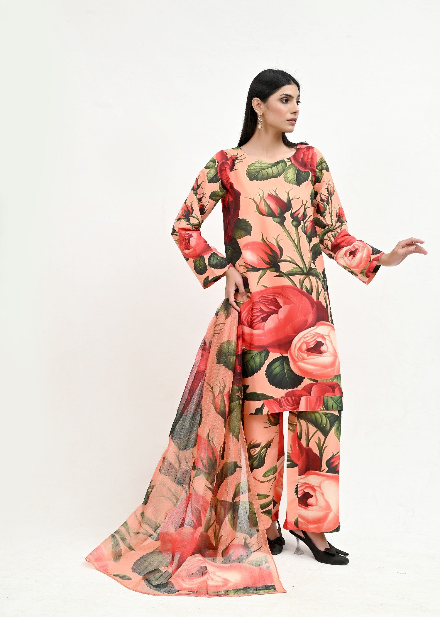 pk raw silk Kurta Set in Carrot orange