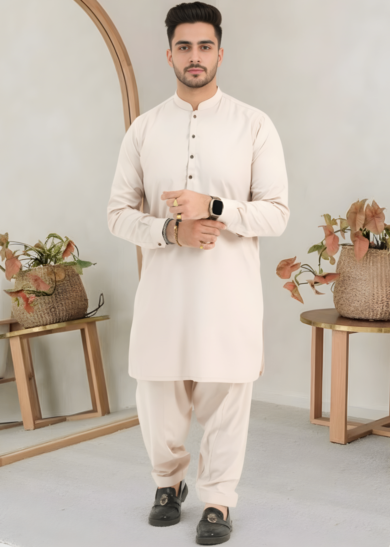 cotton Shalwar Kameez in Eggshell