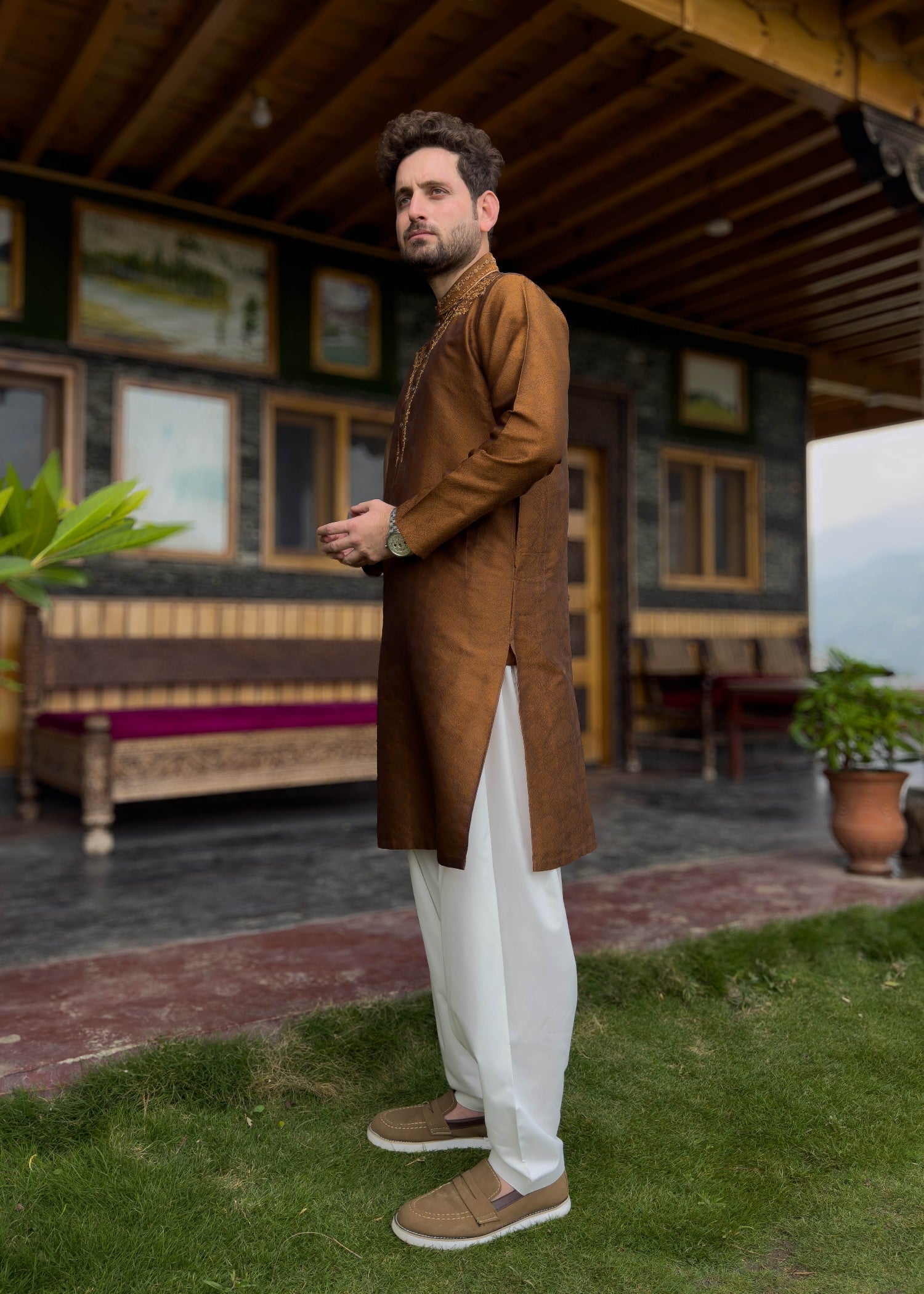 traditional jamawar Kurta in Copper