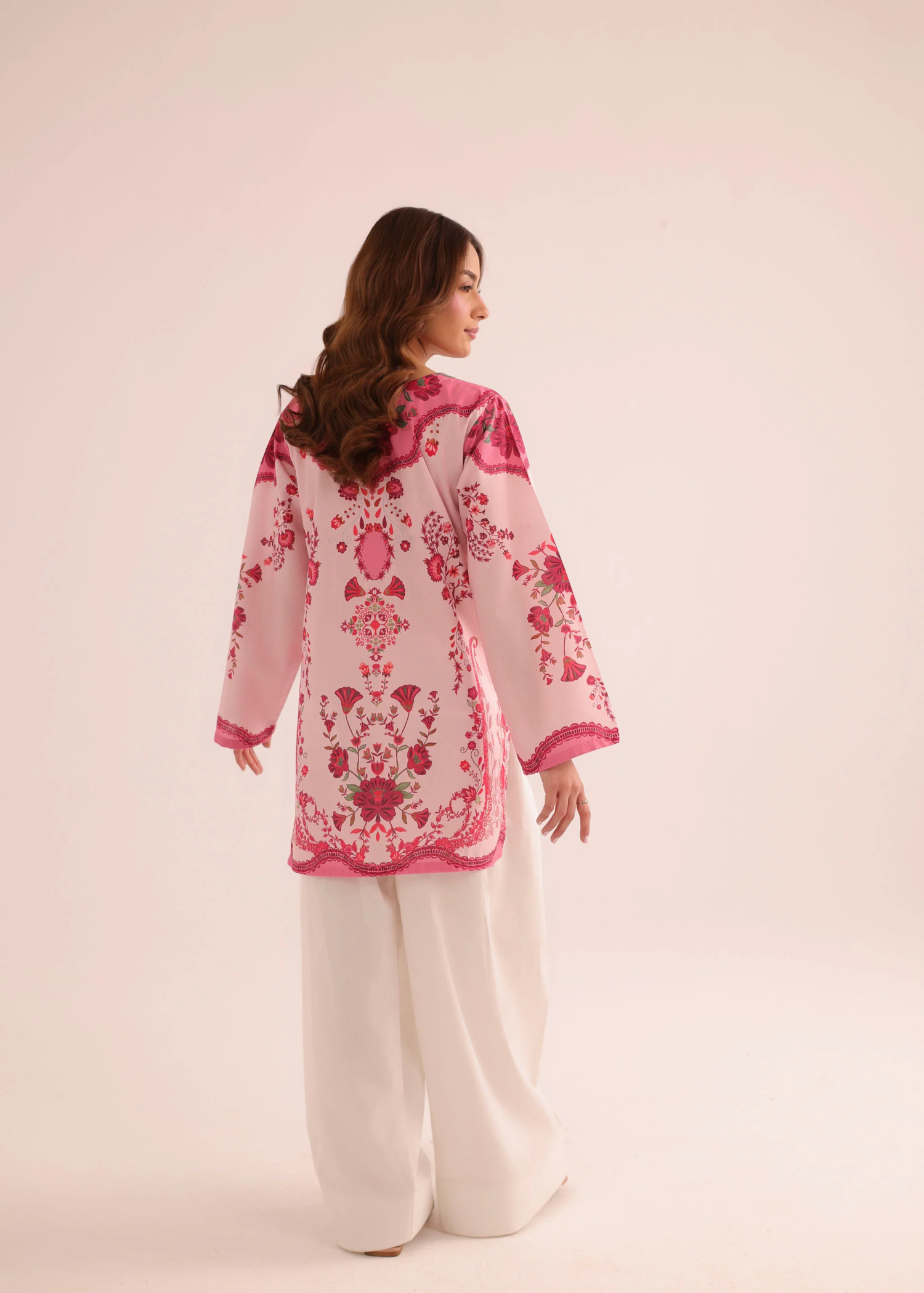 poly lawn Kurti in Raspberry pink