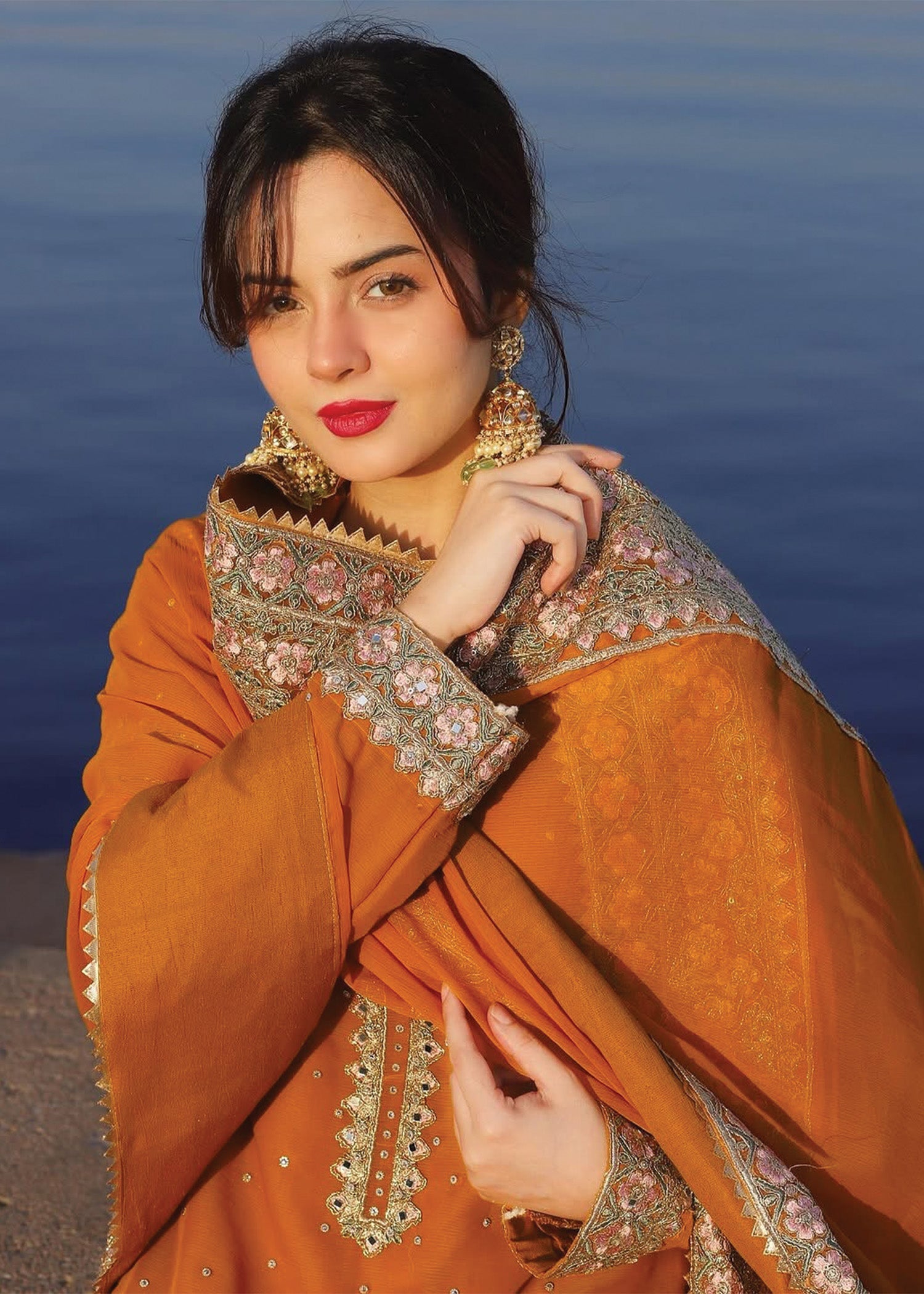 chiffon Kurta Set in Orange