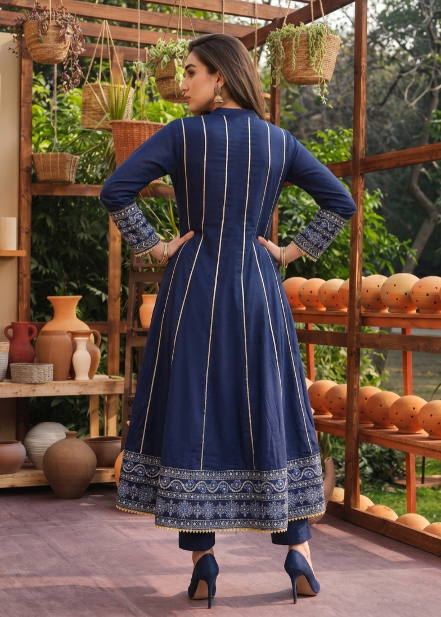 lawn Pishwas in Navy blue