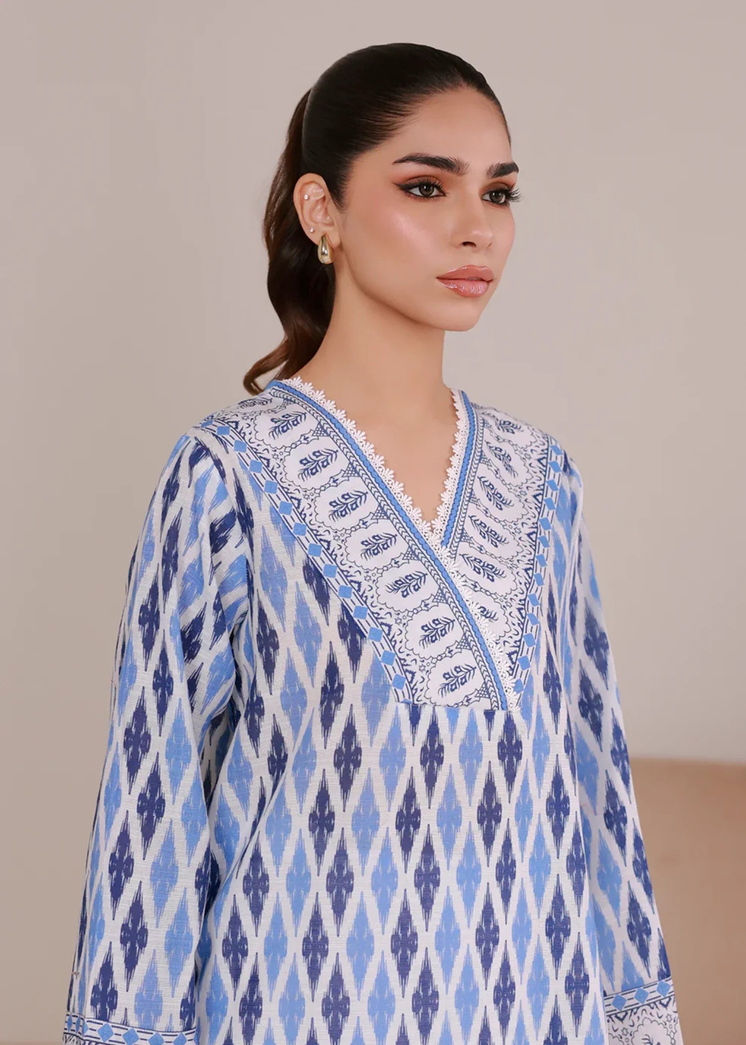 khaddar Kurti in Sky blue