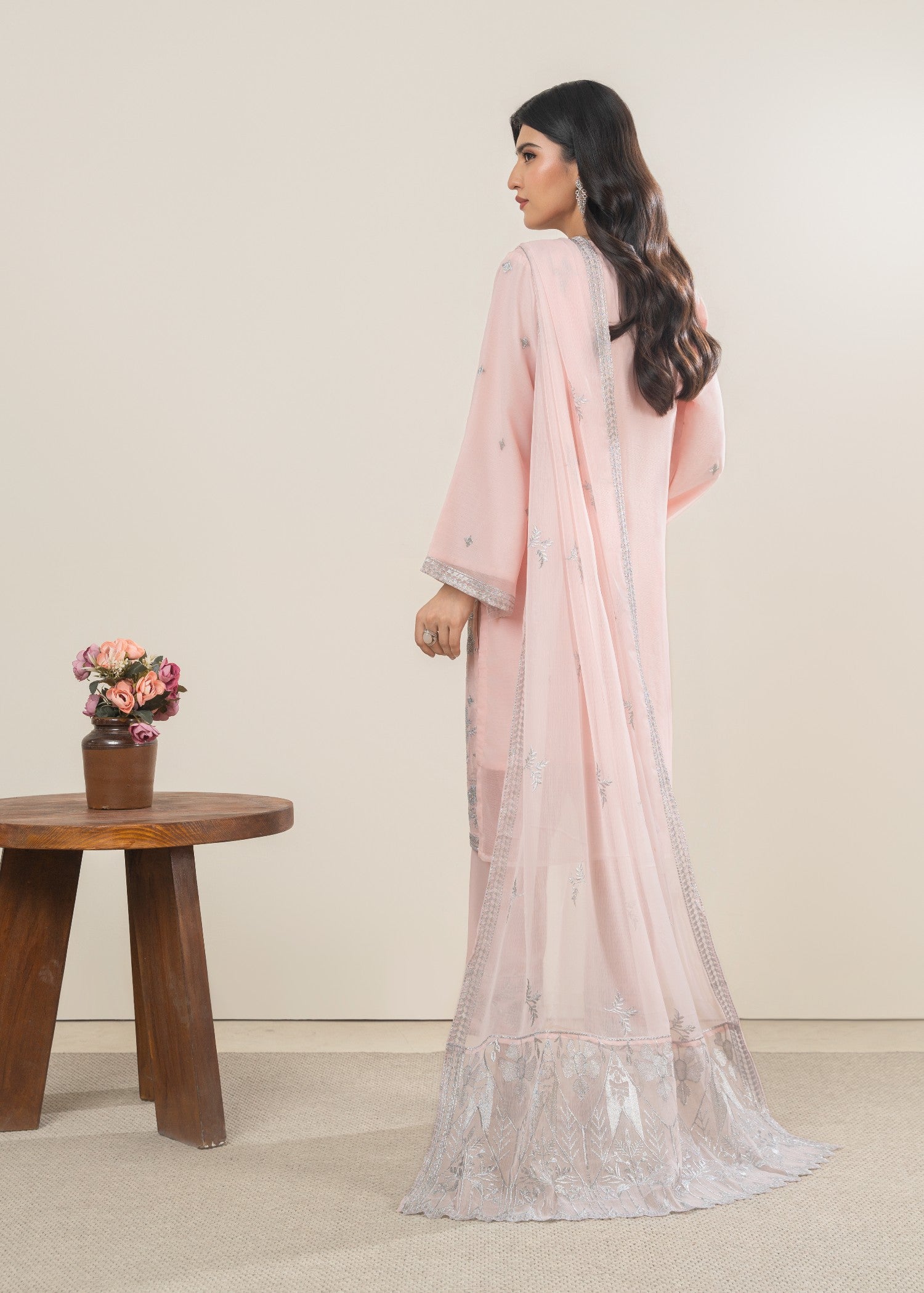 chiffon Kurta Set in Pale pink