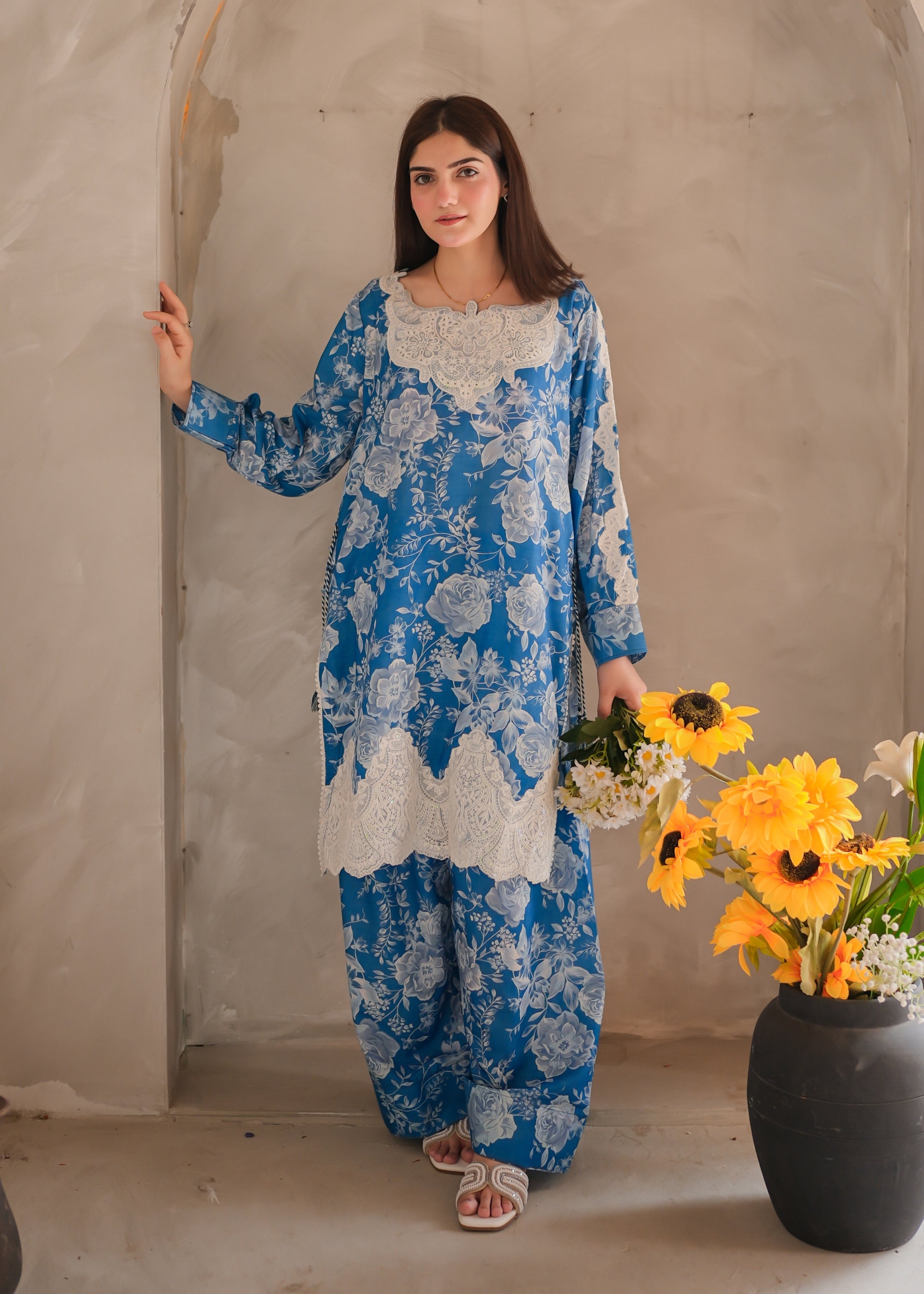 poly lawn Co Ord Sets in Cornflower blue