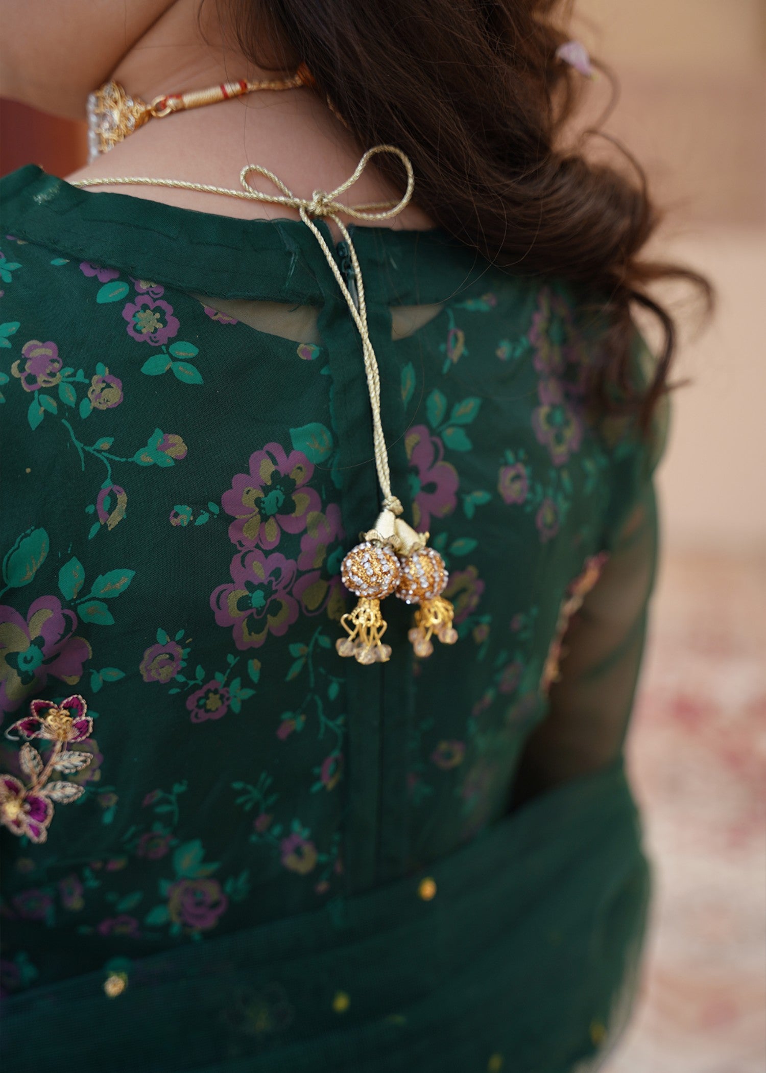 silk Pishwas in Forest green