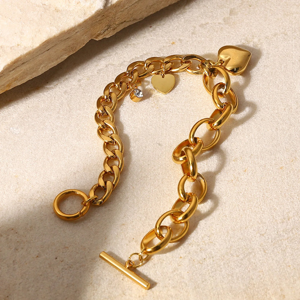 18K Gold Plated Cuban Chain Pendant OT Buckle Bracelet