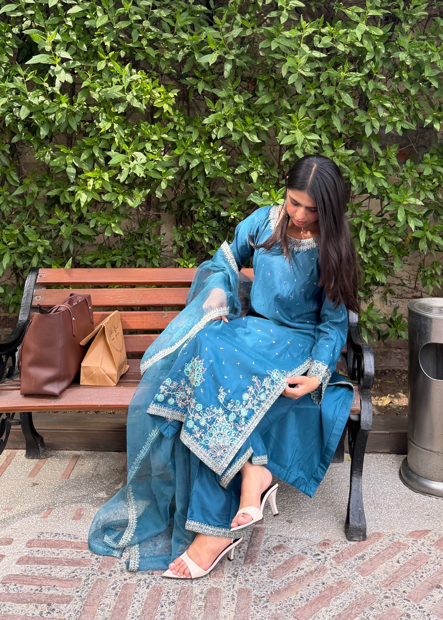 kattan silk Kurta Set in Steel blue