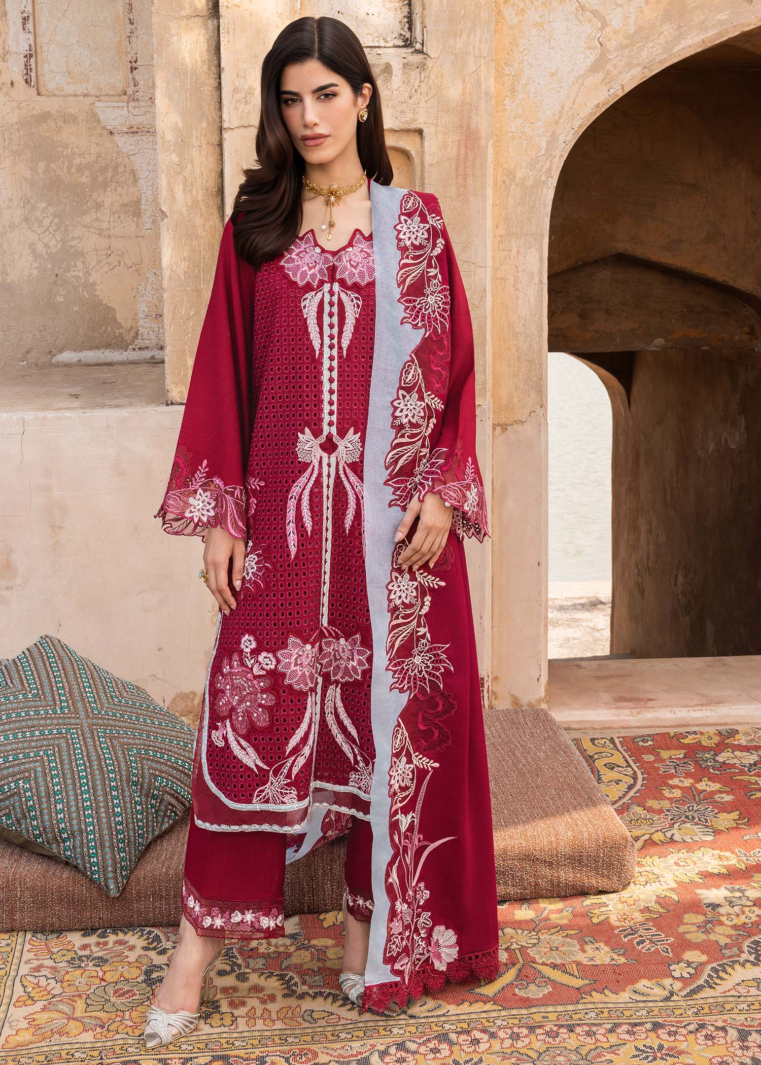 karandi Unstitched in Shocking pink