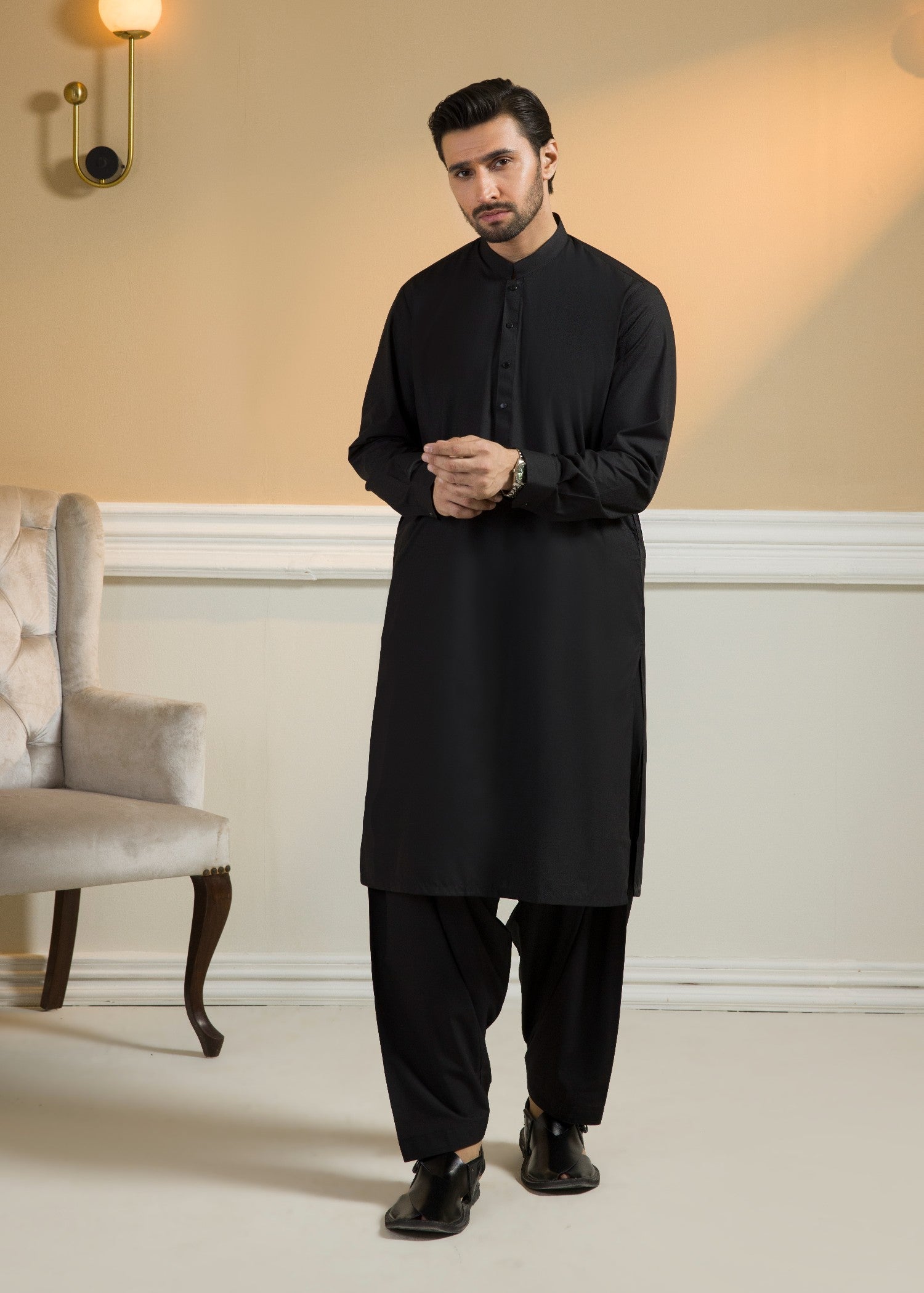 poly viscose Shalwar Kameez in Black