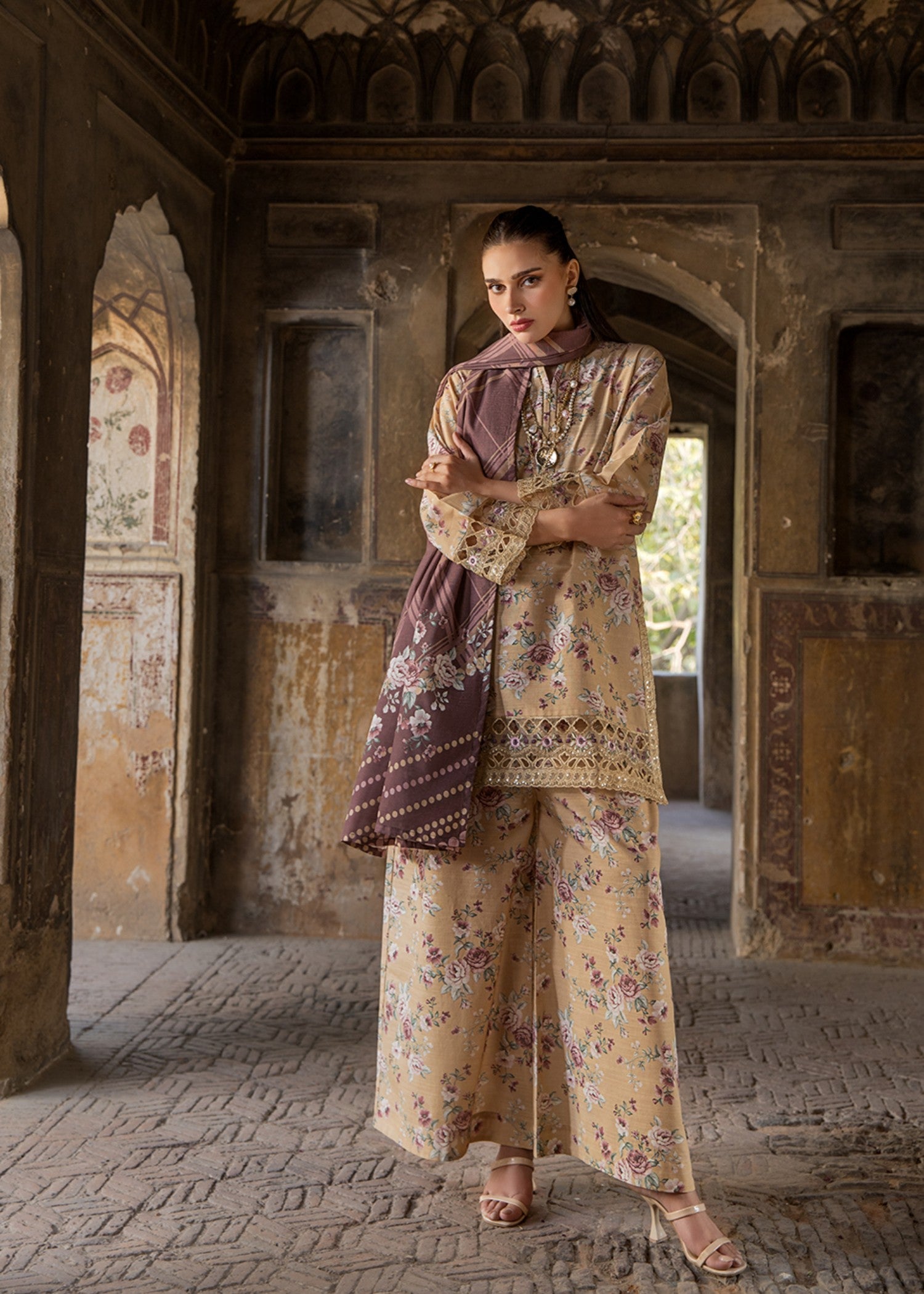 khaddar Kurta Set in Sand brown