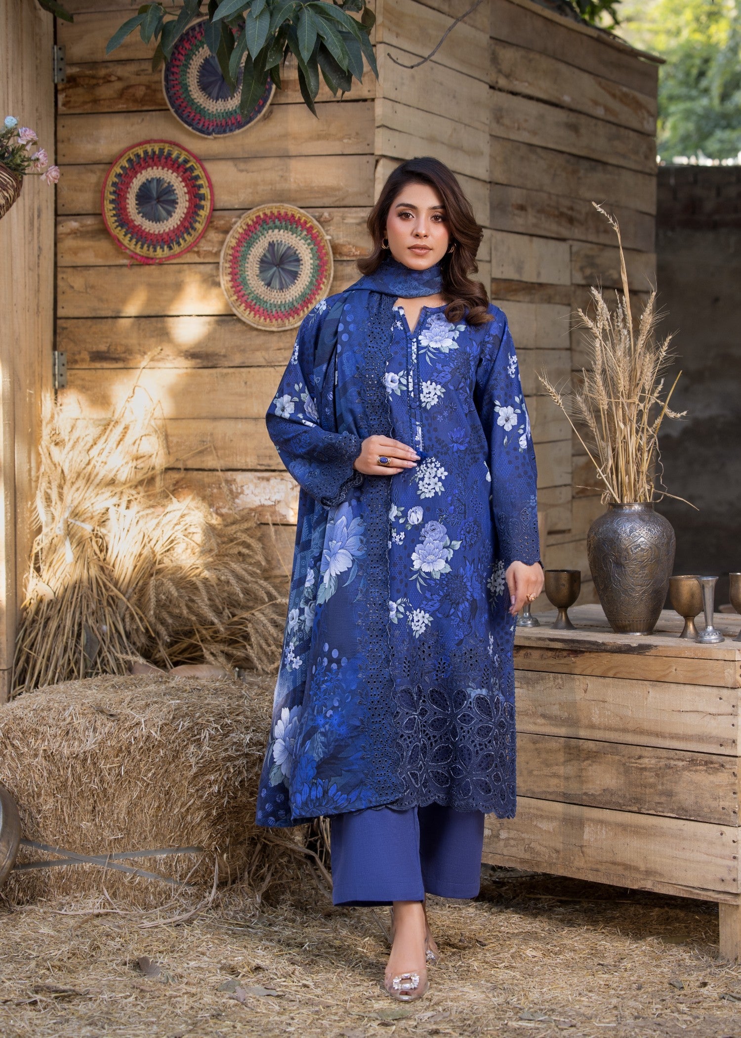 khaddar Kurta Set in Blue