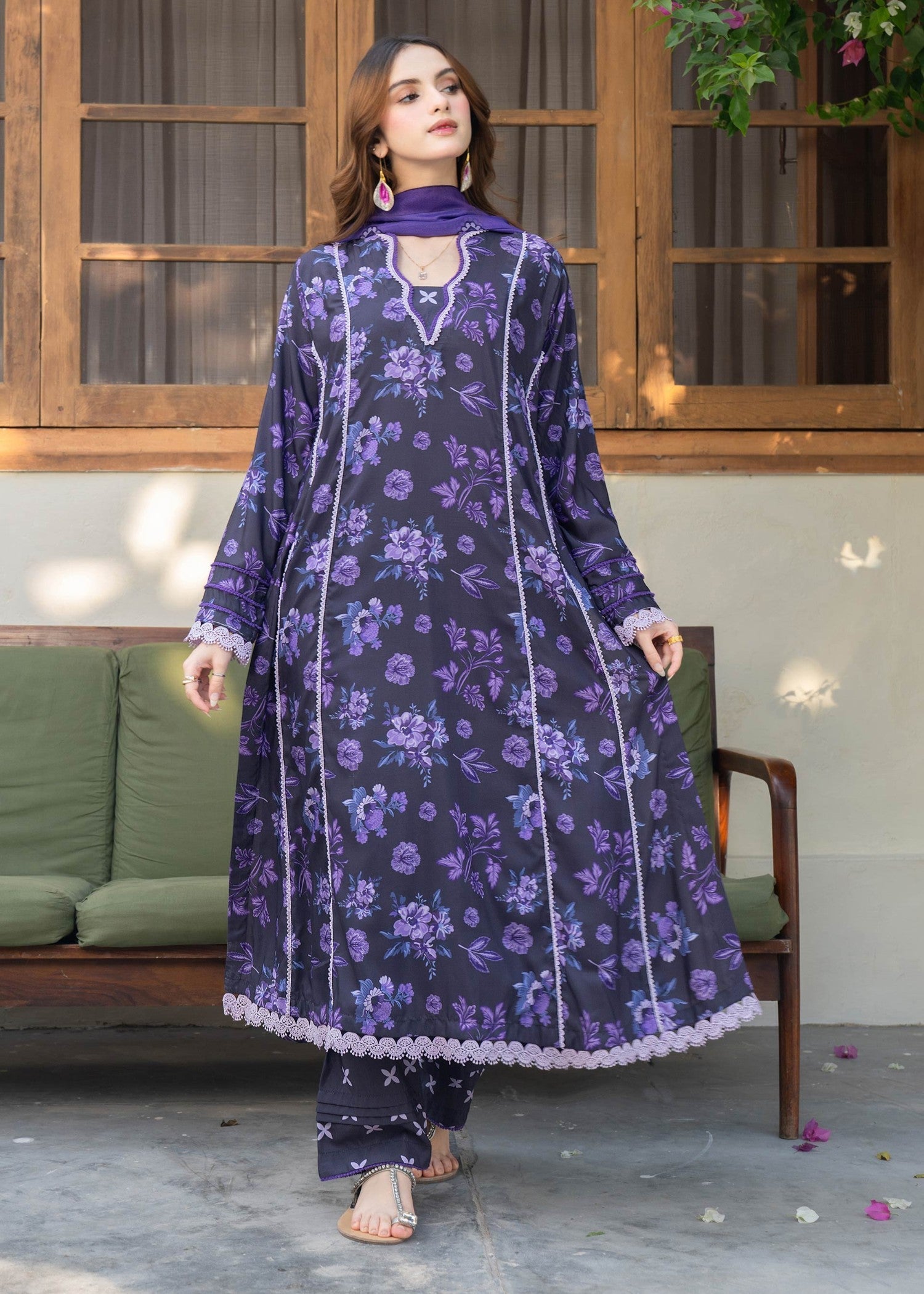 raw silk Gown in Royal purple