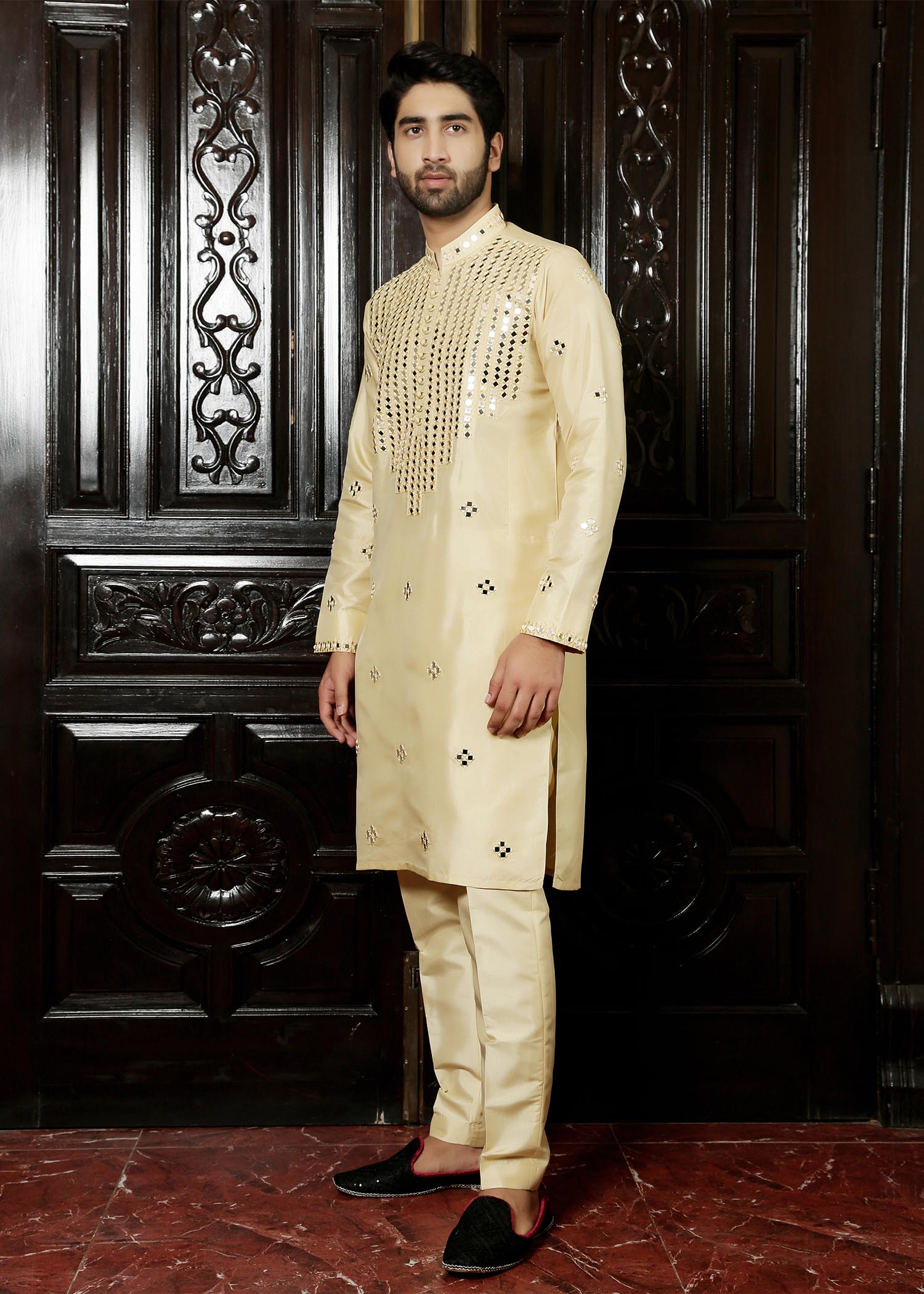 cotton silk Kurta Set in Mari gold
