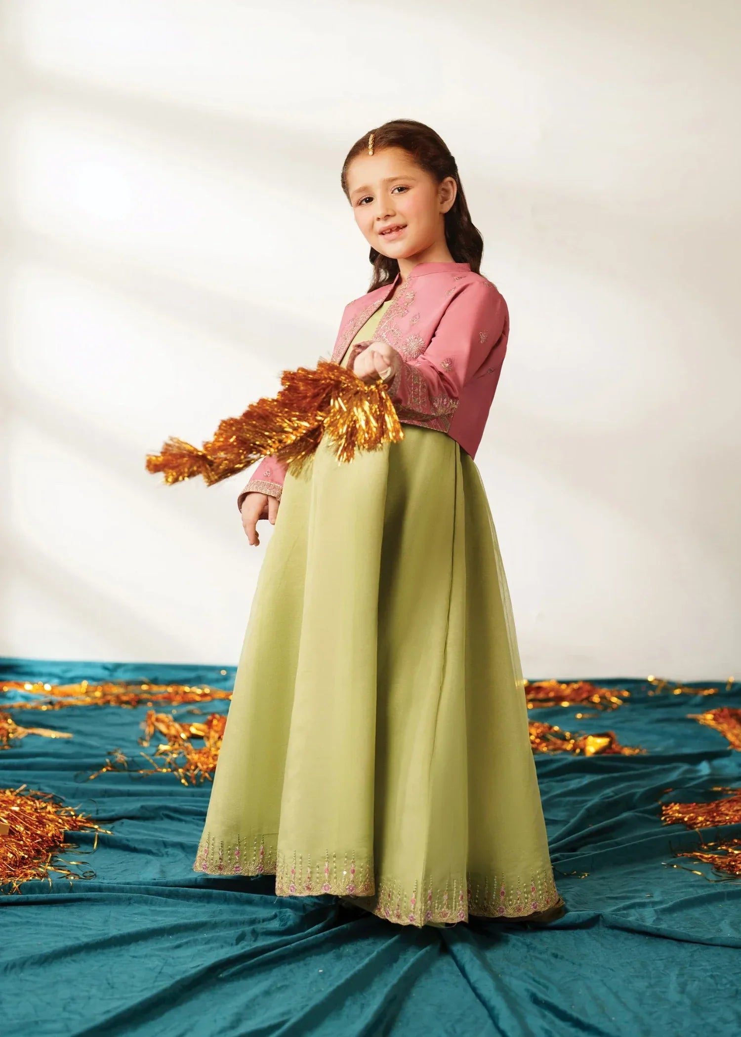 silk Pishwas in Pistachio green