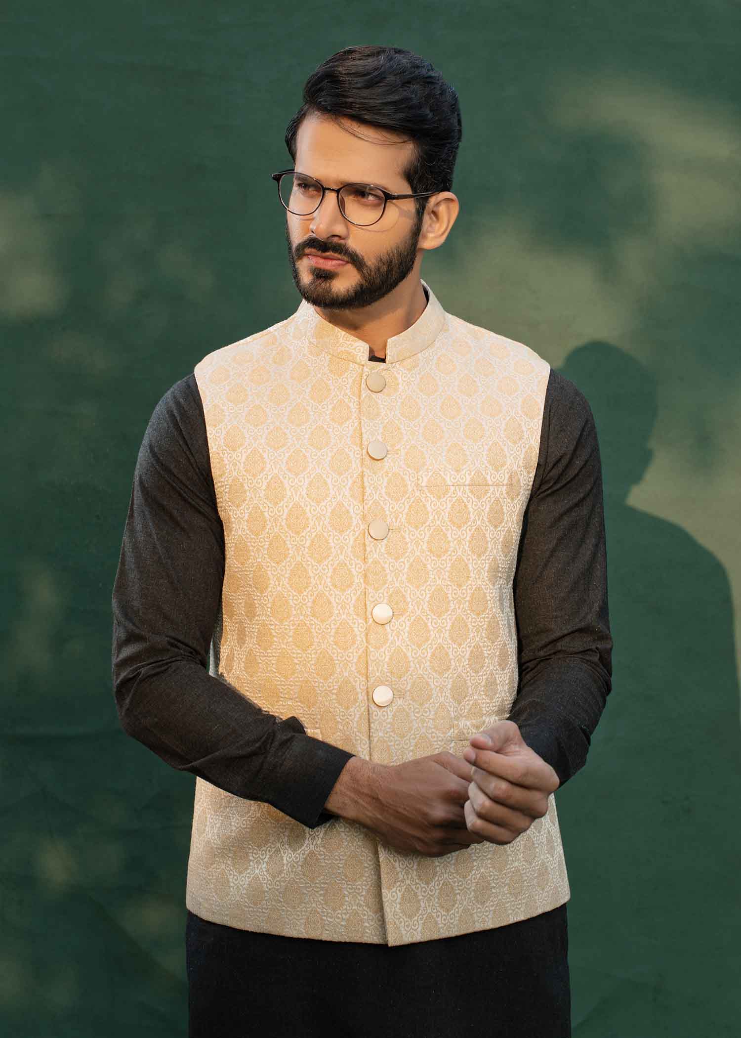 jamawar Waistcoat in Cream