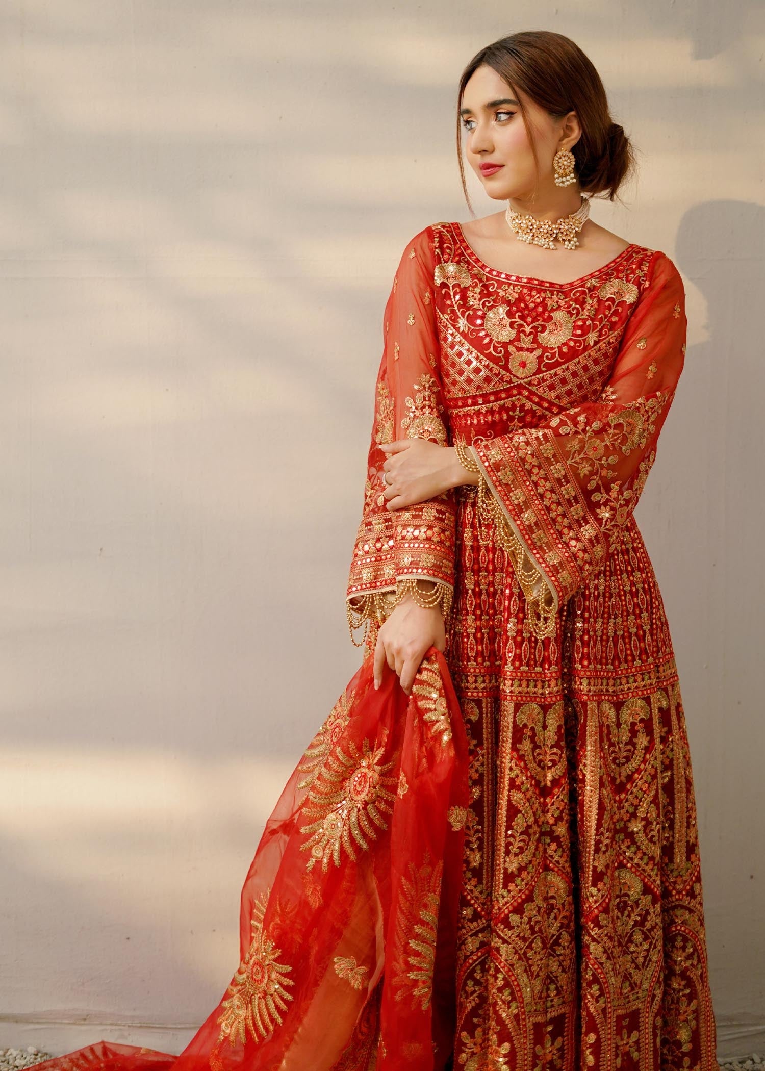 organza Unstitched in Tomato red