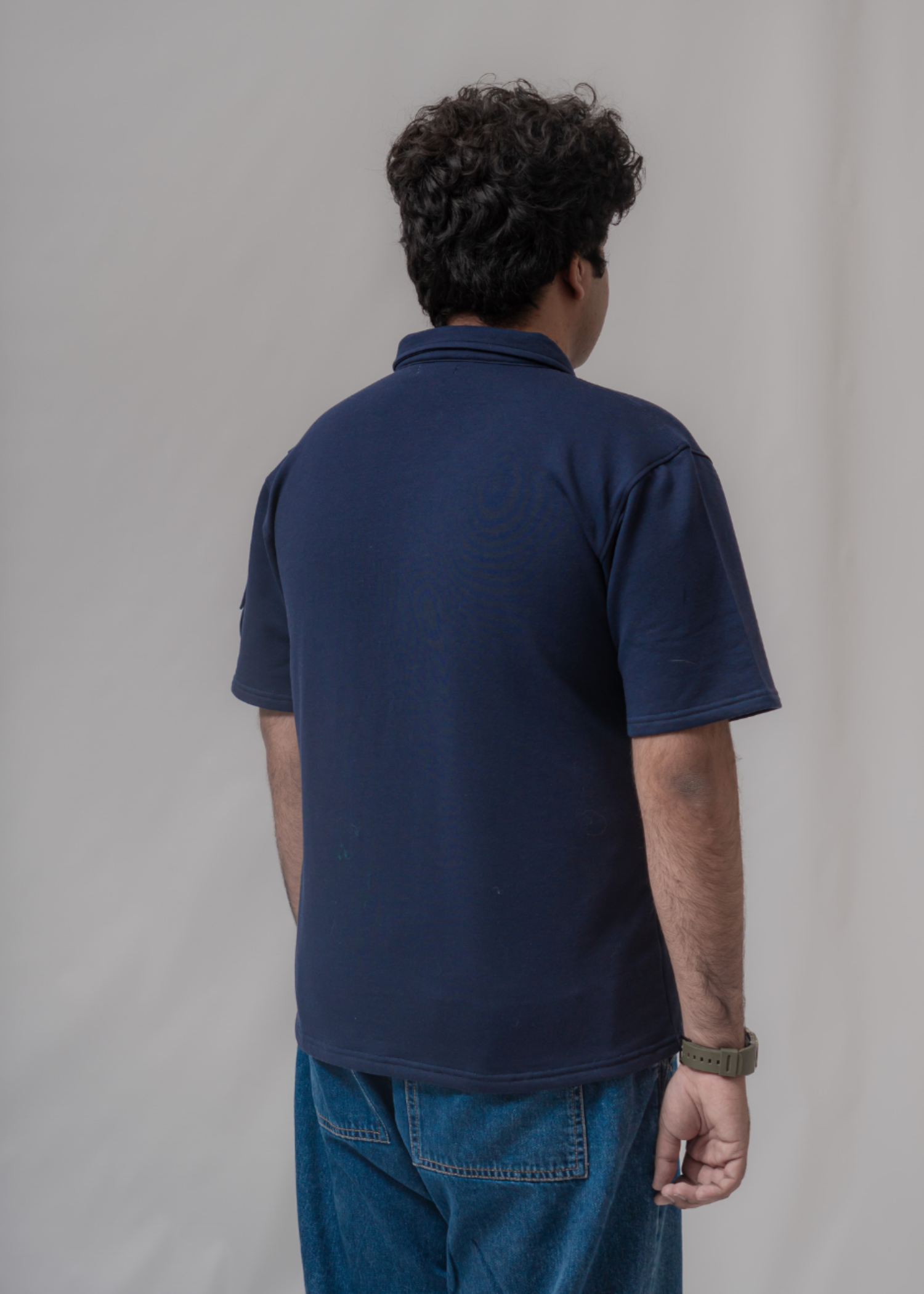 fleece Polo Shirt in Navy blue