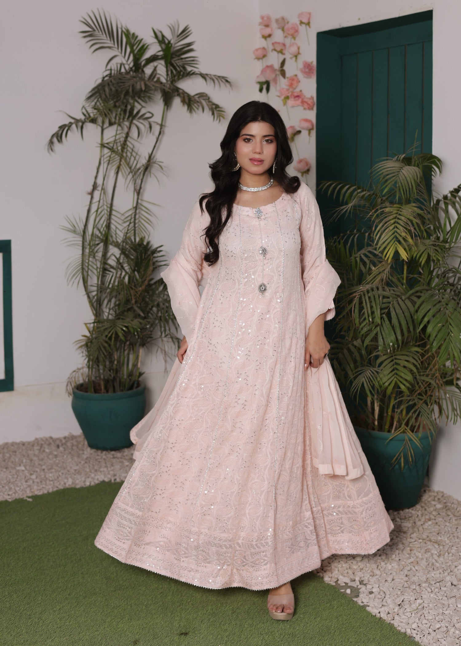 bemberg crinkle chiffon Maxi in Pastel pink